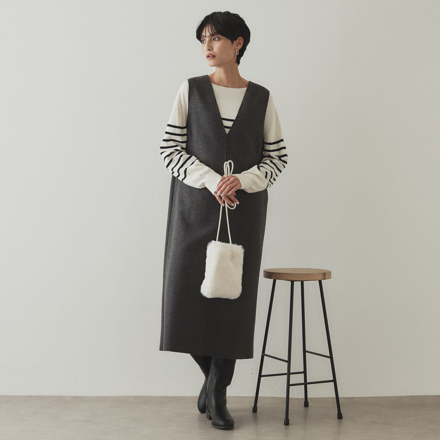 OPAQUE.CLIP「フェイクファースクエアミニポシェット」|ショルダー・メッセンジャー|