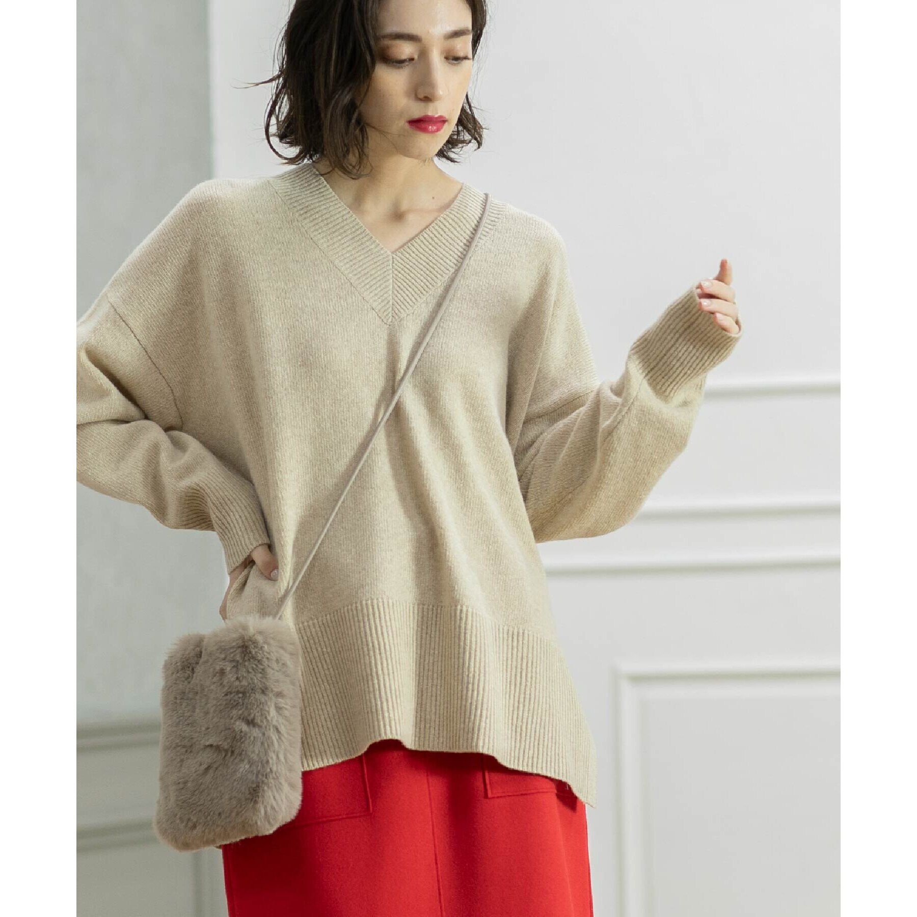 OPAQUE.CLIP「ミドルゲージVネックニット／FILIVIVI・フィルビビ【洗える】」|ニット・セーター|