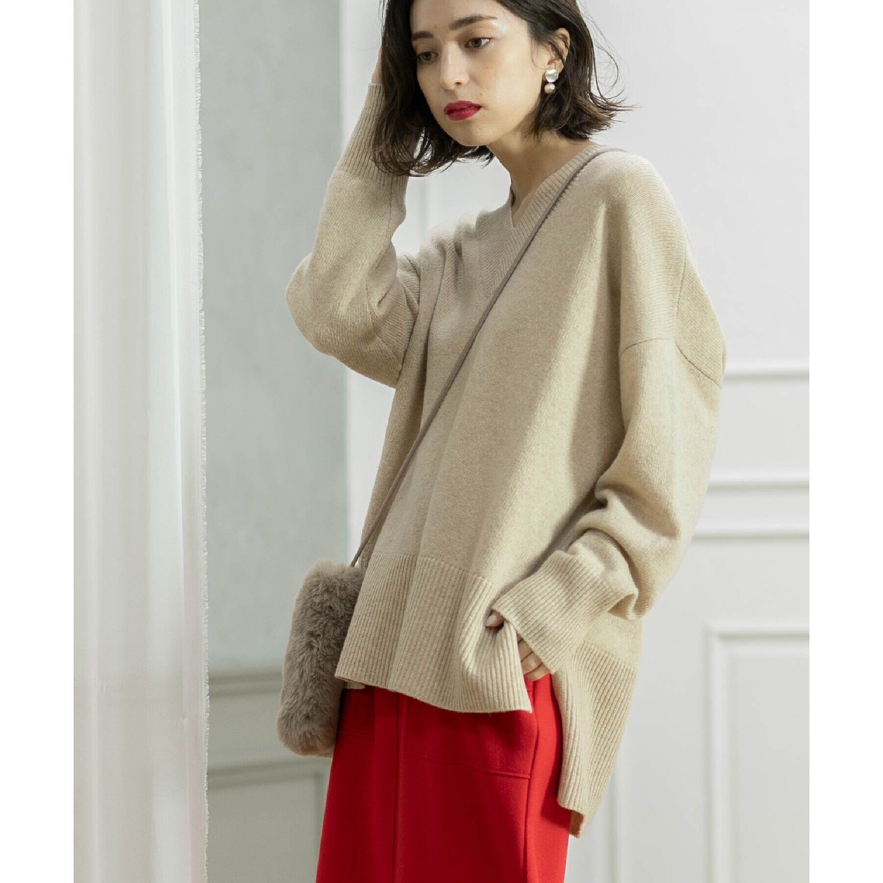 OPAQUE.CLIP「ミドルゲージVネックニット／FILIVIVI・フィルビビ【洗える】」|ニット・セーター|