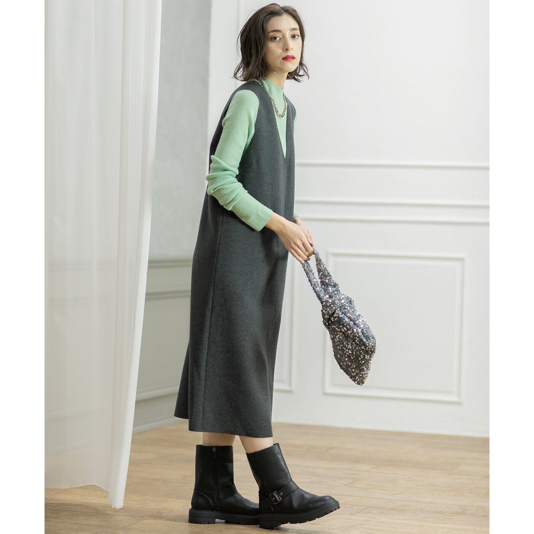 OPAQUE.CLIP「ウールライクメルトン ジャンパードレス【洗濯機洗い可】」|ワンピース|