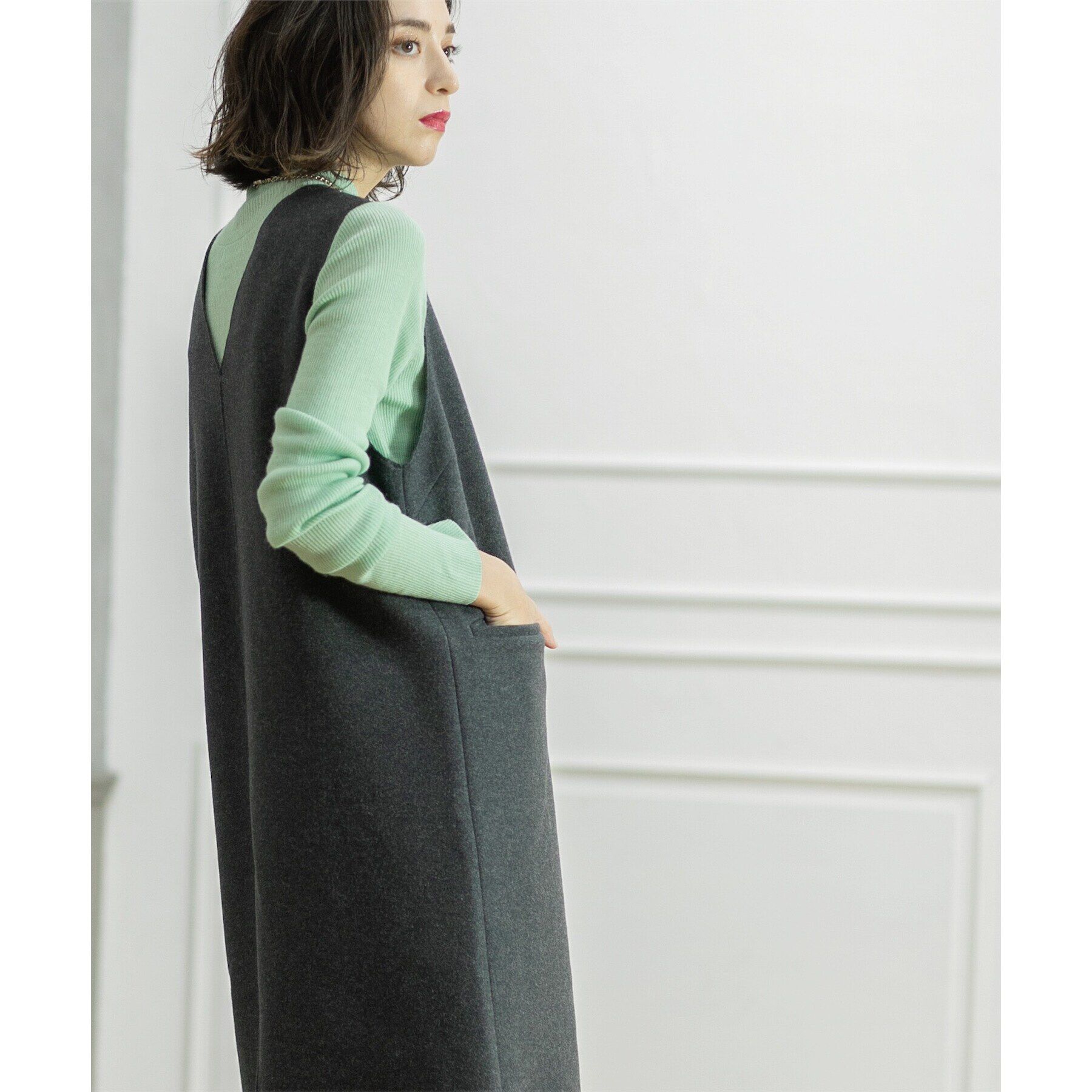 OPAQUE.CLIP「ウールライクメルトン ジャンパードレス【洗濯機洗い可】」|ワンピース|