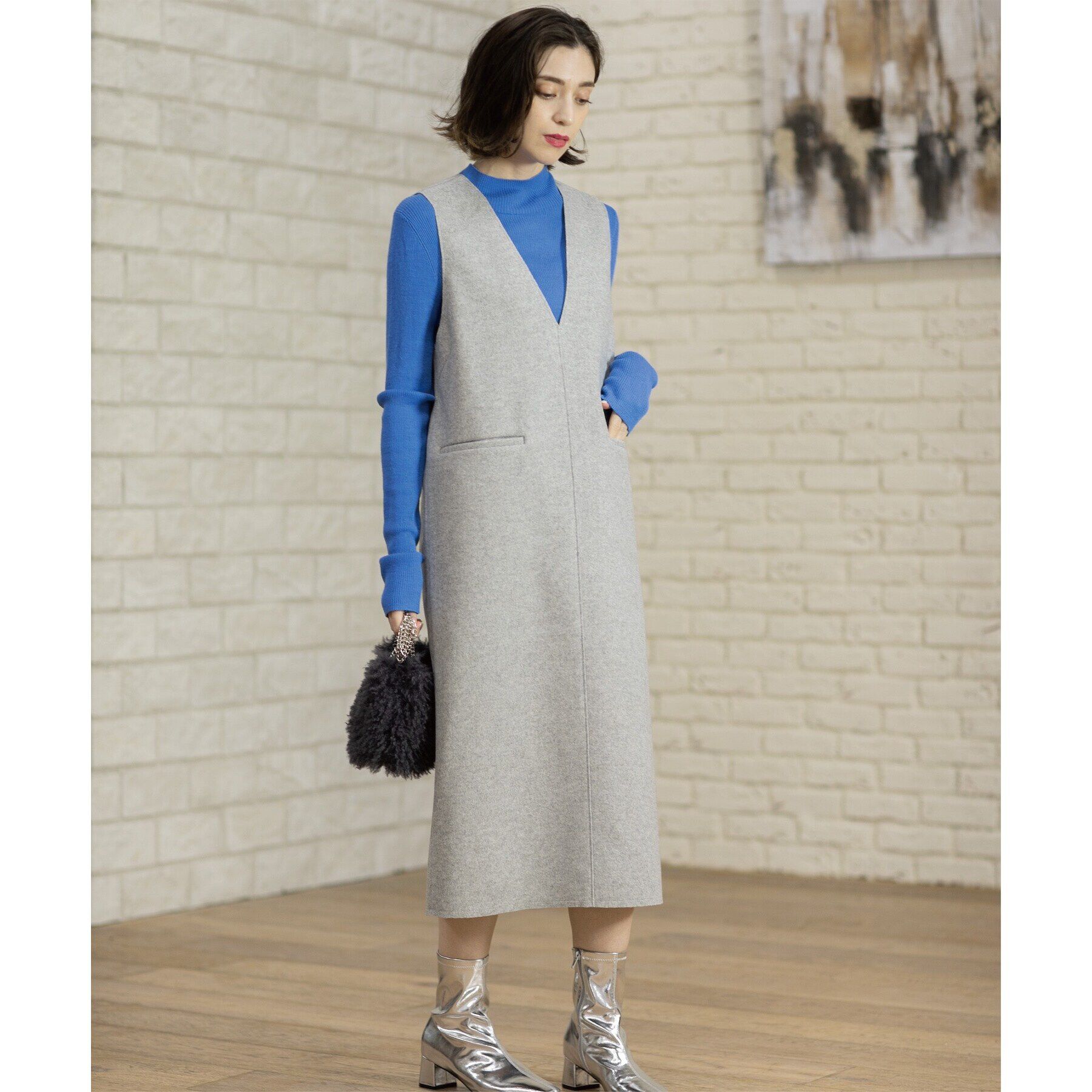 OPAQUE.CLIP「ウールライクメルトン ジャンパードレス【洗濯機洗い可】」|ワンピース|