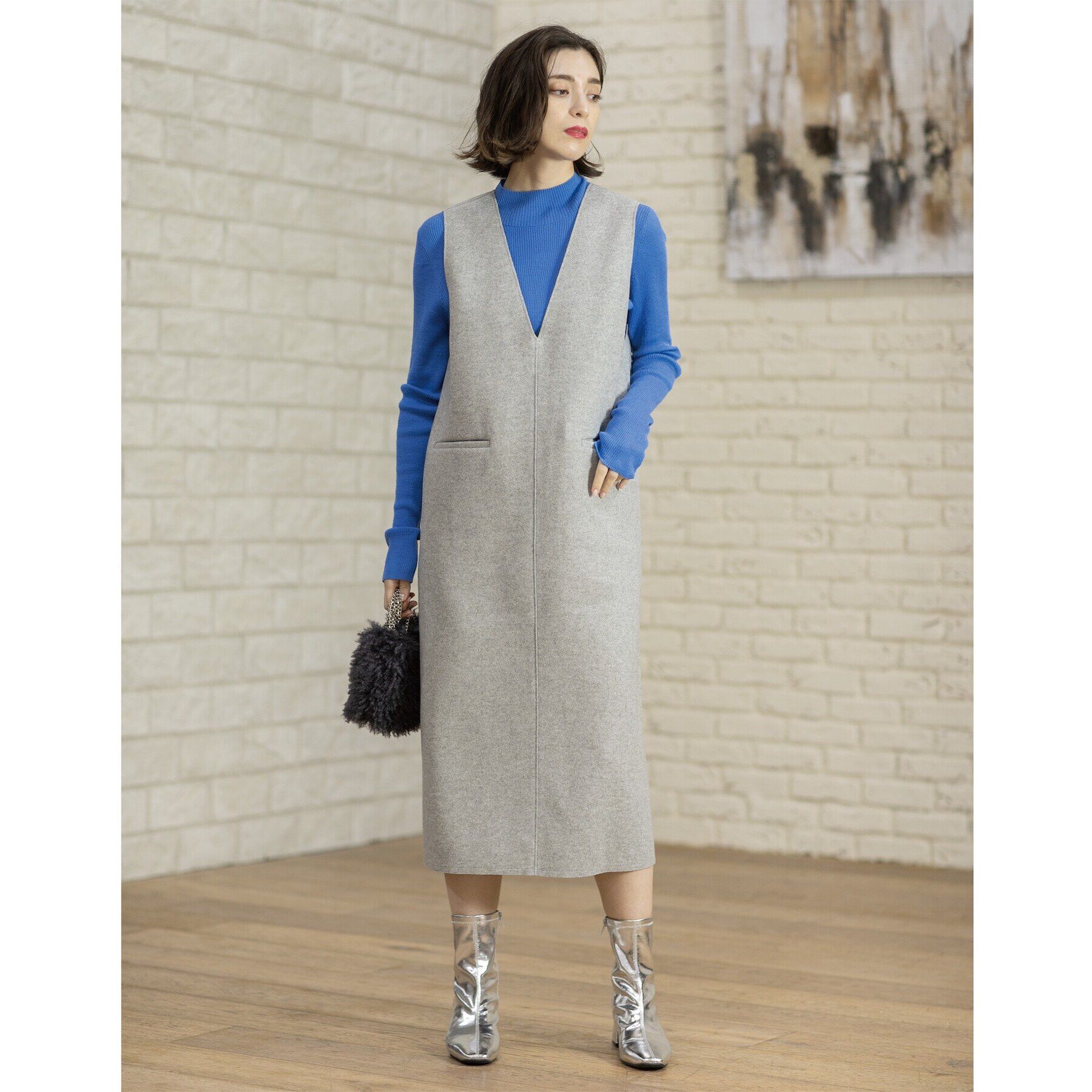 OPAQUE.CLIP「ウールライクメルトン ジャンパードレス【洗濯機洗い可】」|ワンピース|