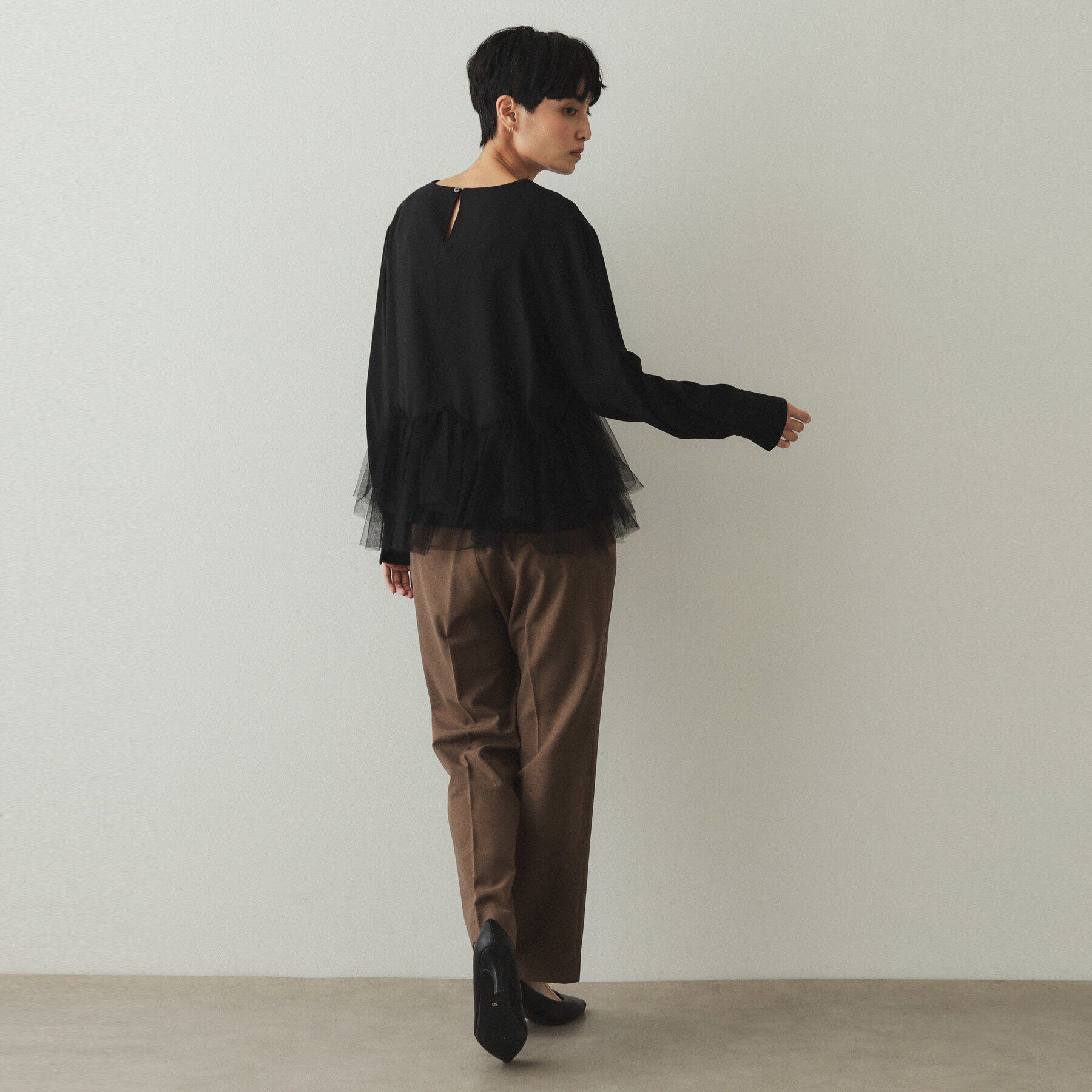 OPAQUE.CLIP「チュールドッキング ペプラムブラウス【洗濯機洗い可】」|シャツ・ブラウス|