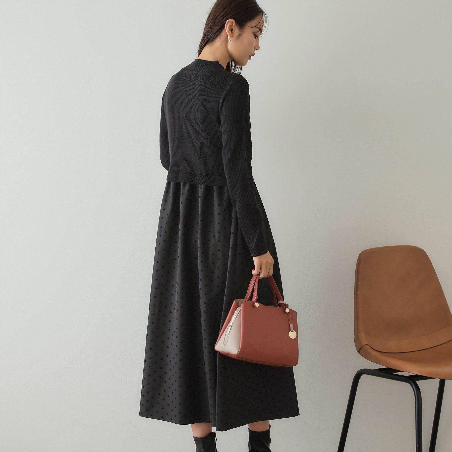 OPAQUE.CLIP「ニット&times;ドット柄 ドッキングニットワンピース」|ワンピース|