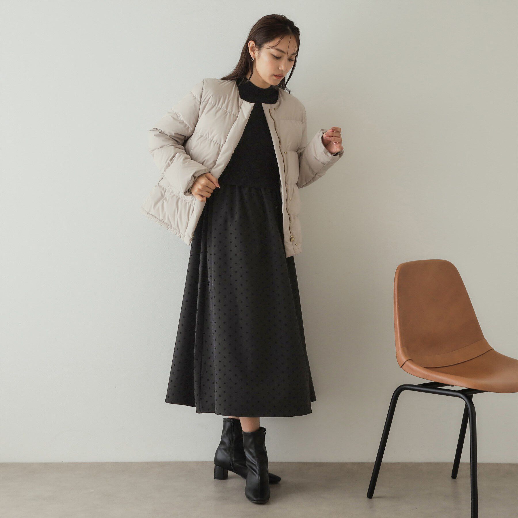 OPAQUE.CLIP「ニット&times;ドット柄 ドッキングニットワンピース」|ワンピース|