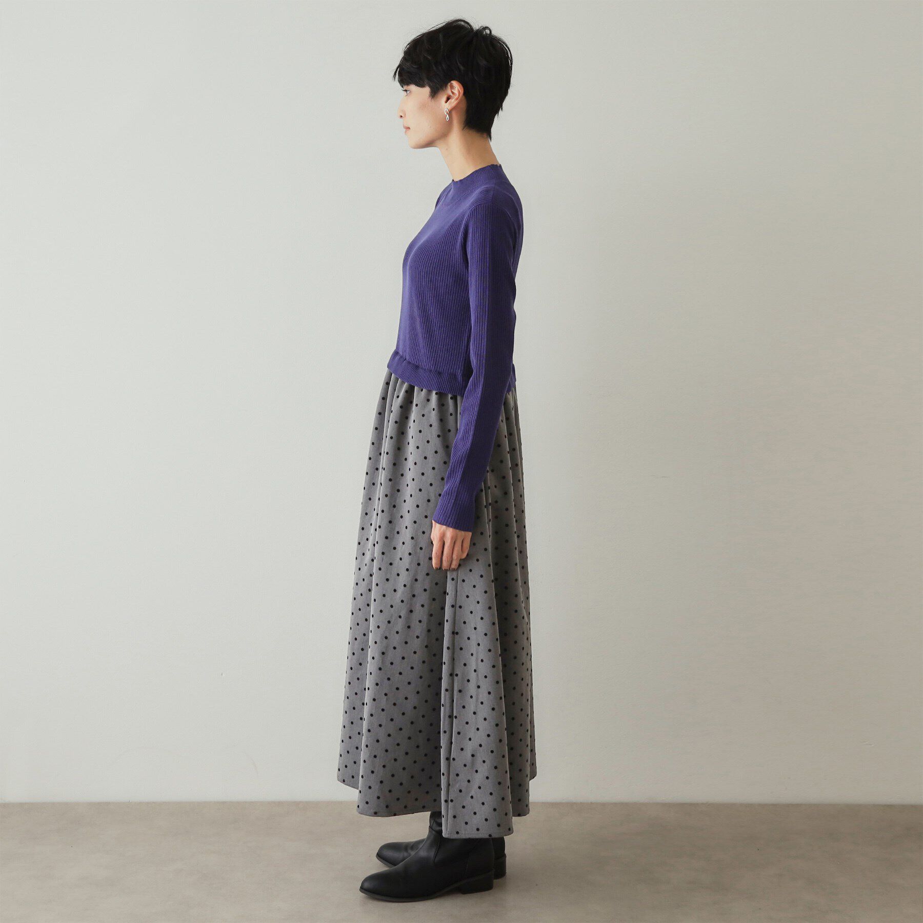 OPAQUE.CLIP「ニット&times;ドット柄 ドッキングニットワンピース」|ワンピース|