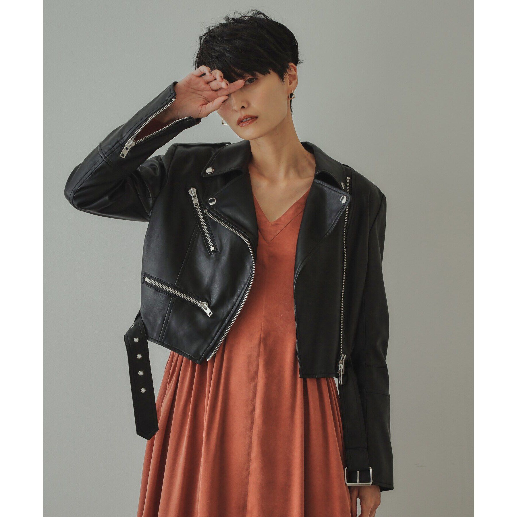 OPAQUE.CLIP「【大草直子さんコラボ】ショート丈ライダースジャケット」|ライダースジャケット|