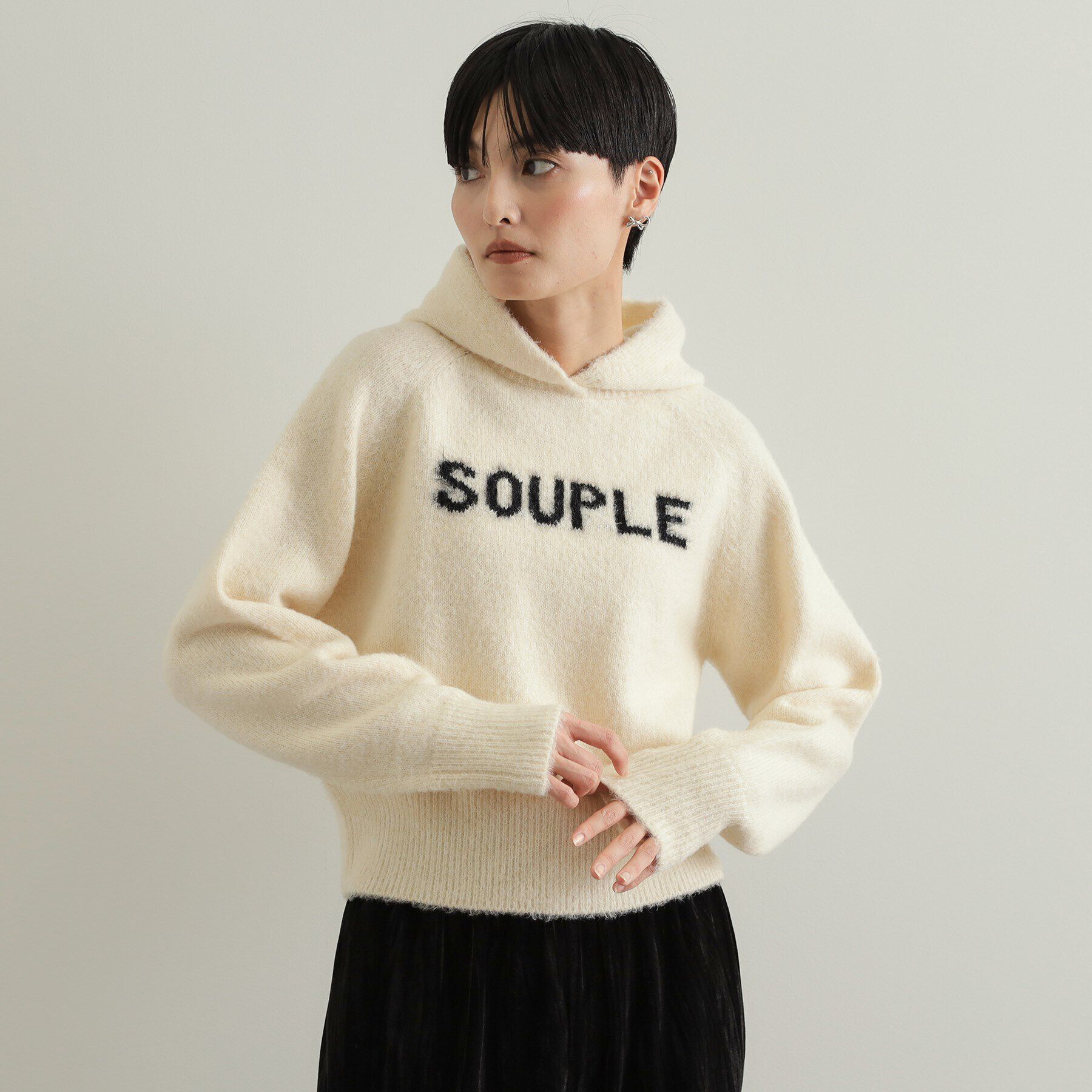 OPAQUE.CLIP「フェザーロゴフーディニット【洗濯機洗い可】」|ニット・セーター|