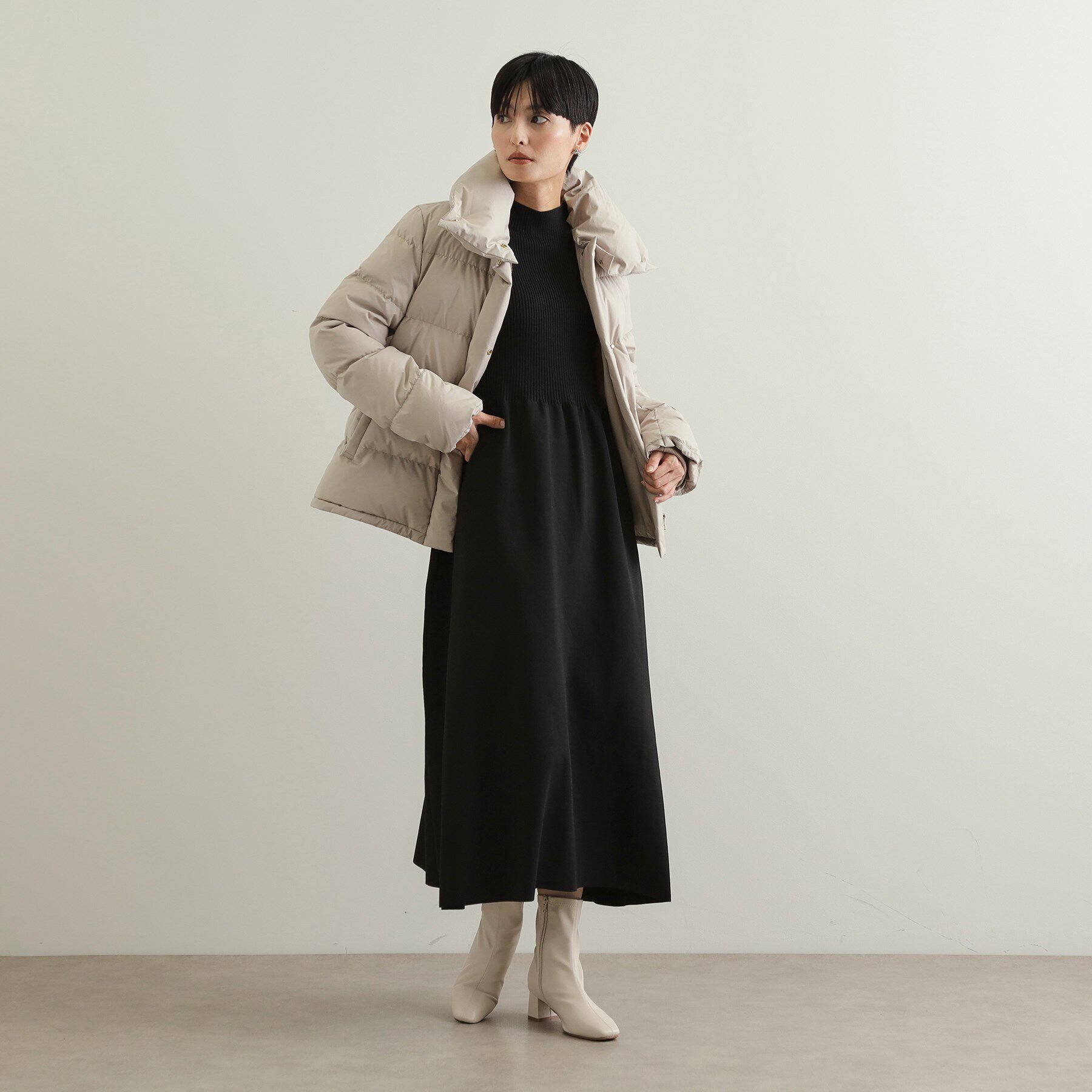 OPAQUE.CLIP「《STORY掲載》配色フレアスリーブニットワンピース【洗濯機洗い可】」|ワンピース|