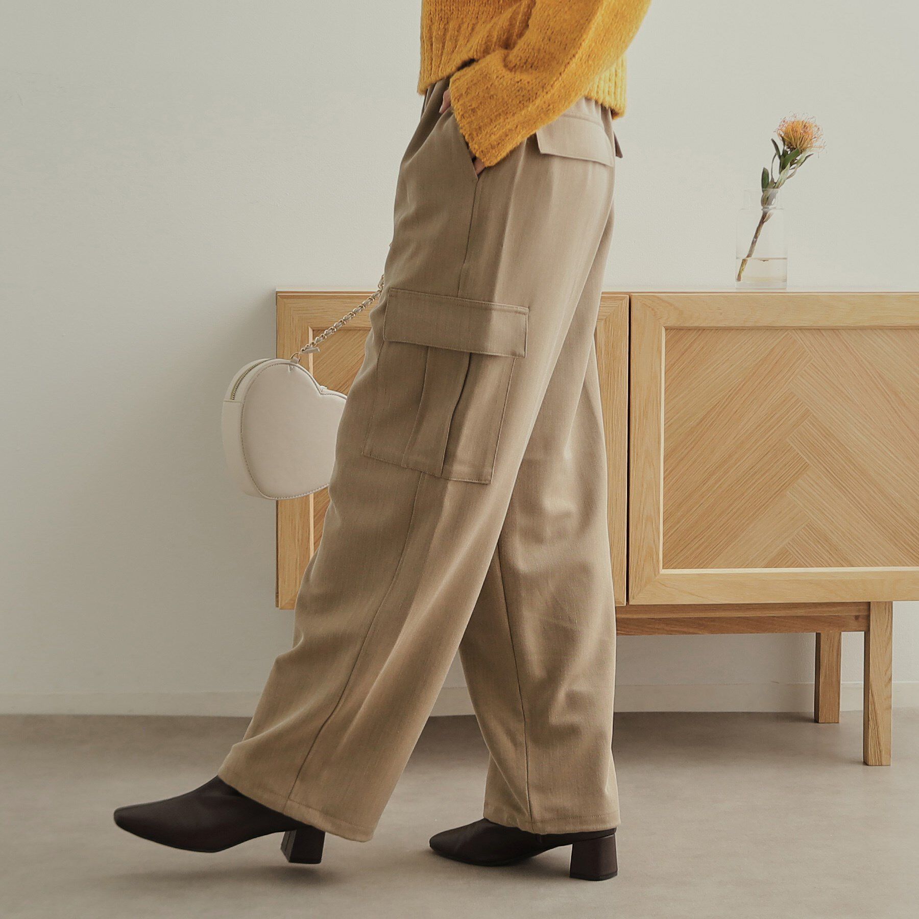 OPAQUE.CLIP「ヘリンボーンイージーカーゴパンツ【洗濯機洗い可】」|その他|ベージュ(052)