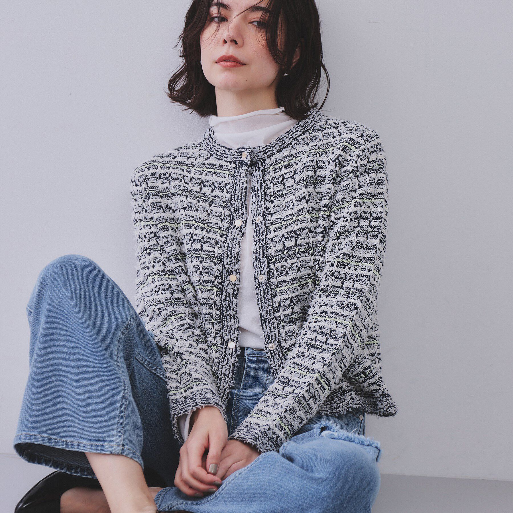 OPAQUE.CLIP「ファンシーMIXニットカーディガン【洗濯機洗い可】」|カーディガン|ネイビー(494)