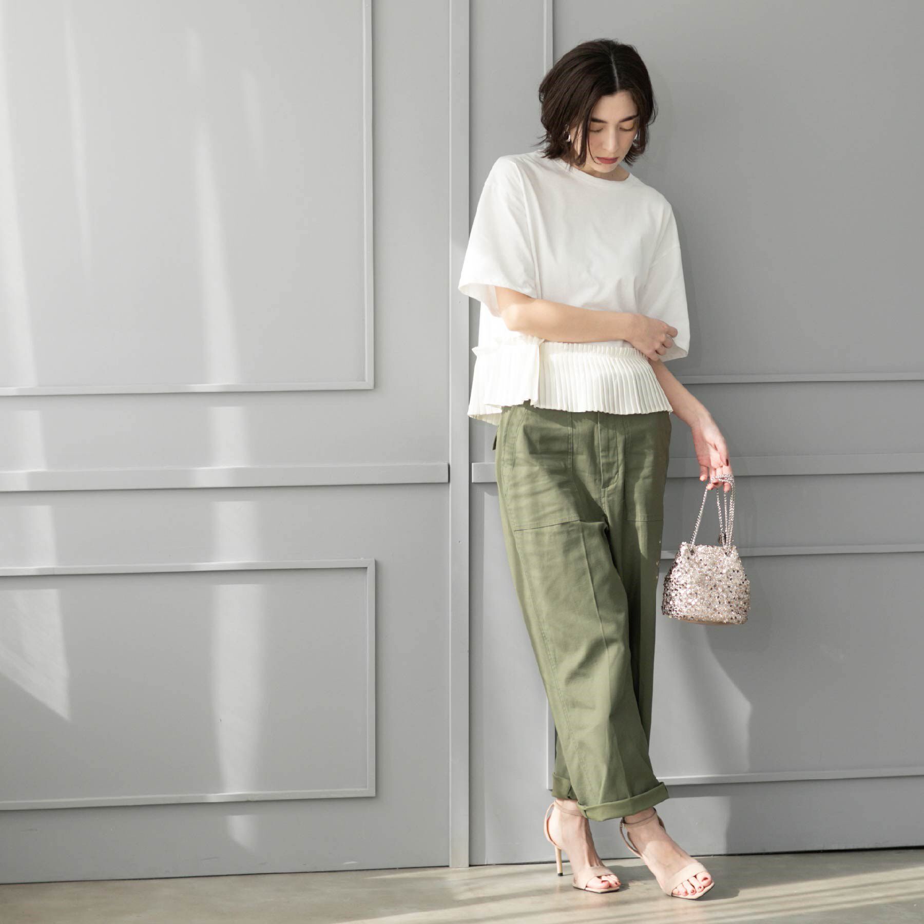 OPAQUE.CLIP「プリーツデザインドッキングトップス【洗濯機洗い可】」|Tシャツ・カットソー|