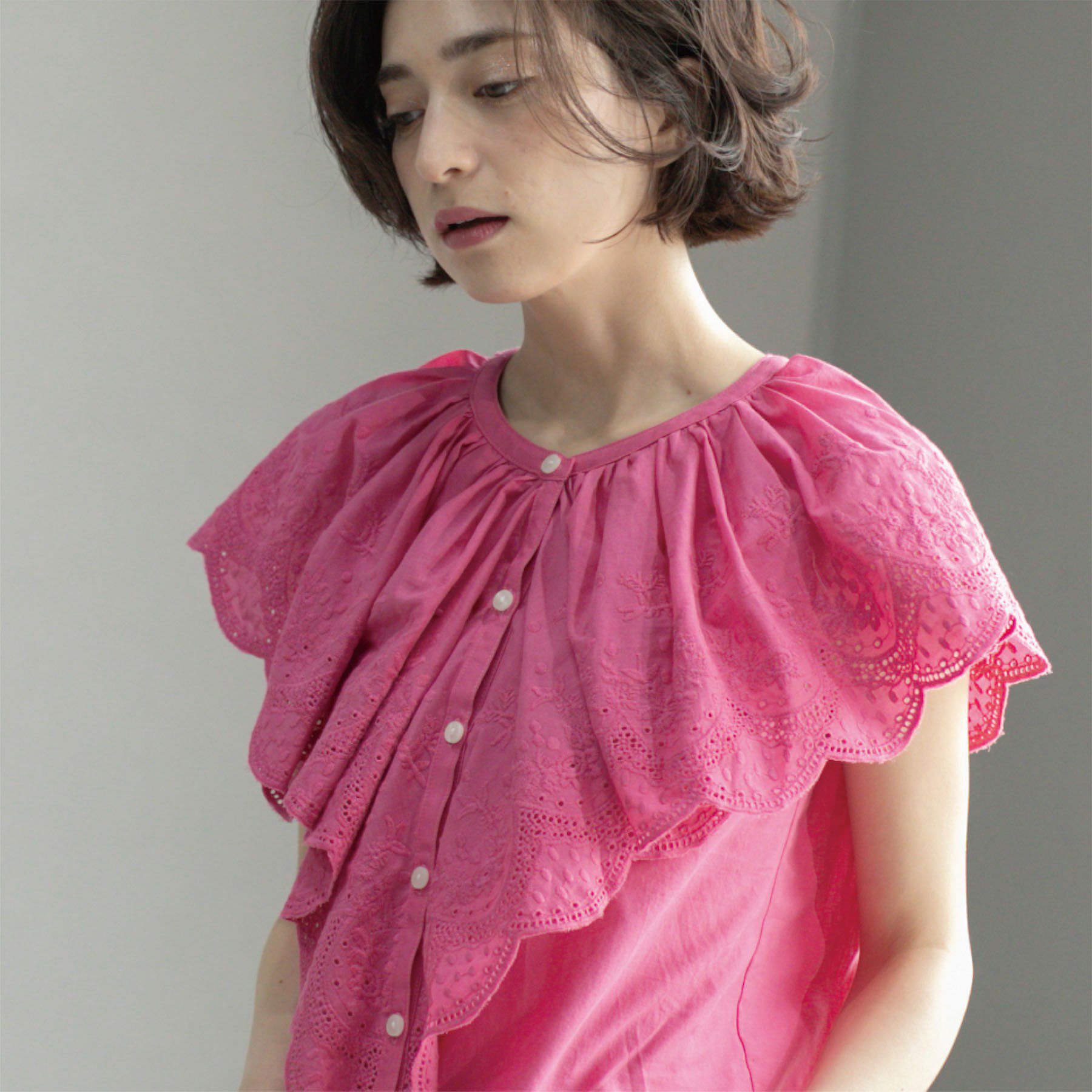 OPAQUE.CLIP「刺繍レースカラーブラウス」|シャツ・ブラウス|