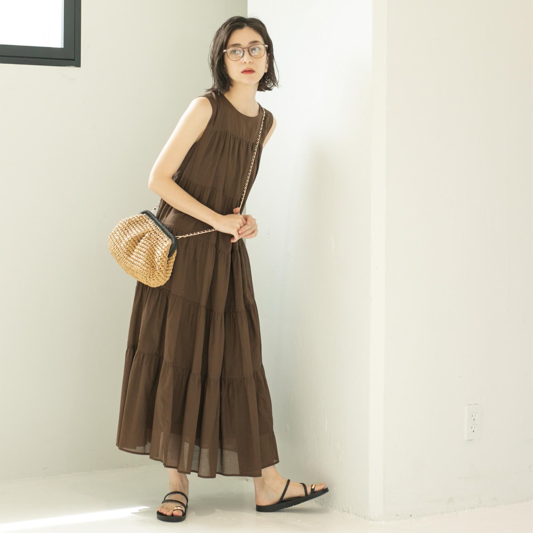 OPAQUE.CLIP「《Can Cam掲載》ティアードマキシドレス/オーガニックコットン混【洗濯機洗い可】」|ワンピース|