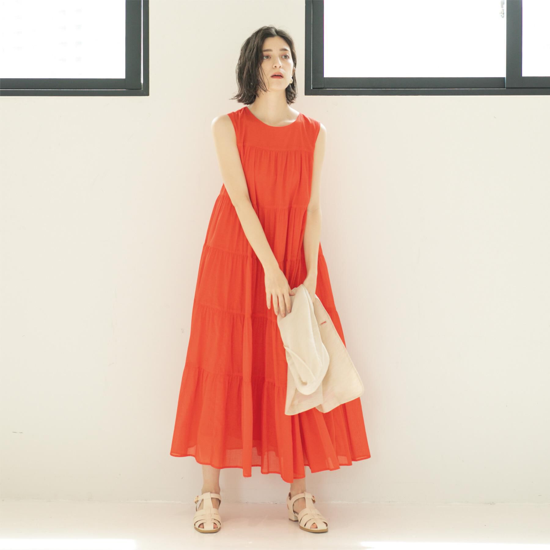 OPAQUE.CLIP「《Can Cam掲載》ティアードマキシドレス/オーガニックコットン混【洗濯機洗い可】」|ワンピース|