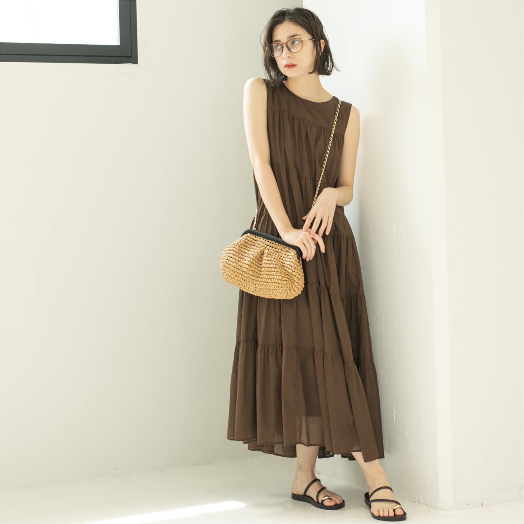 OPAQUE.CLIP「《Can Cam掲載》ティアードマキシドレス/オーガニックコットン混【洗濯機洗い可】」|ワンピース|