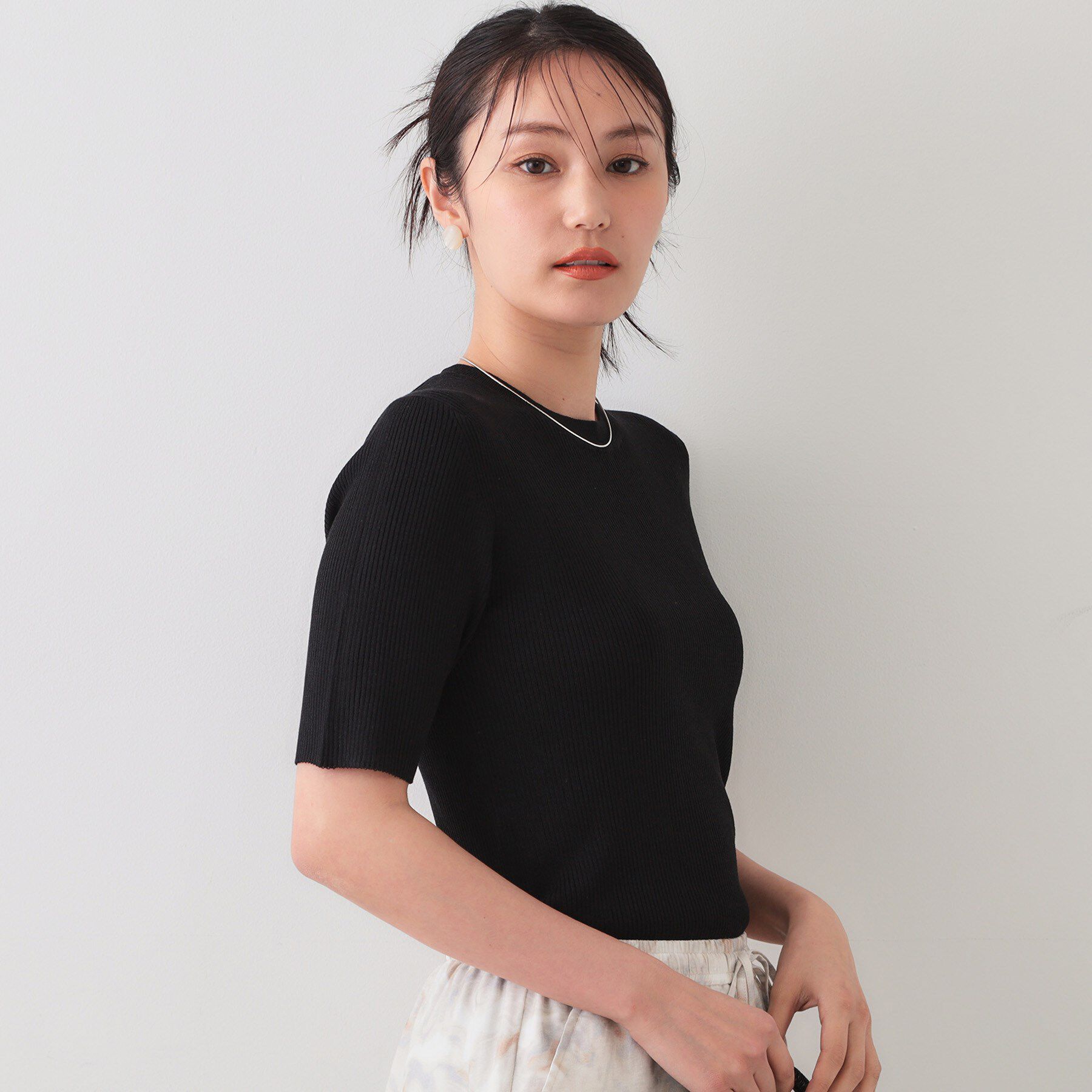 OPAQUE.CLIP「シアーリブハーフスリーブニット【洗濯機洗い可/抗ピル】」|ニット・セーター|