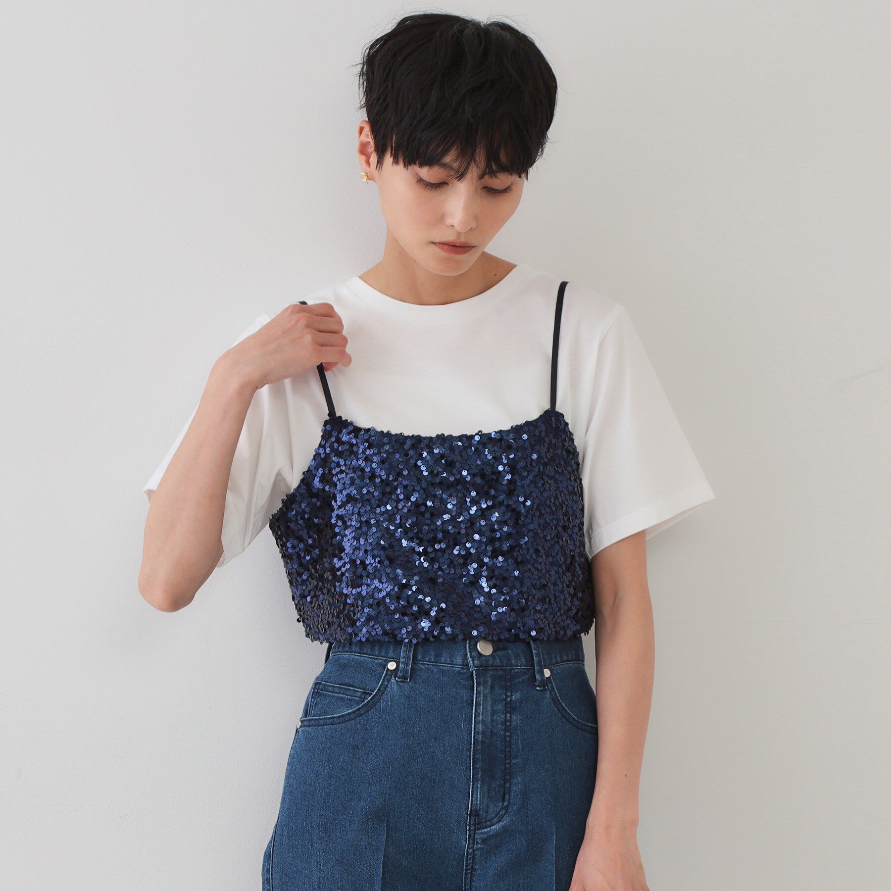 OPAQUE.CLIP「《ツインセット》スパンコールキャミ&times;Tシャツ【洗濯機洗い可】」|その他|