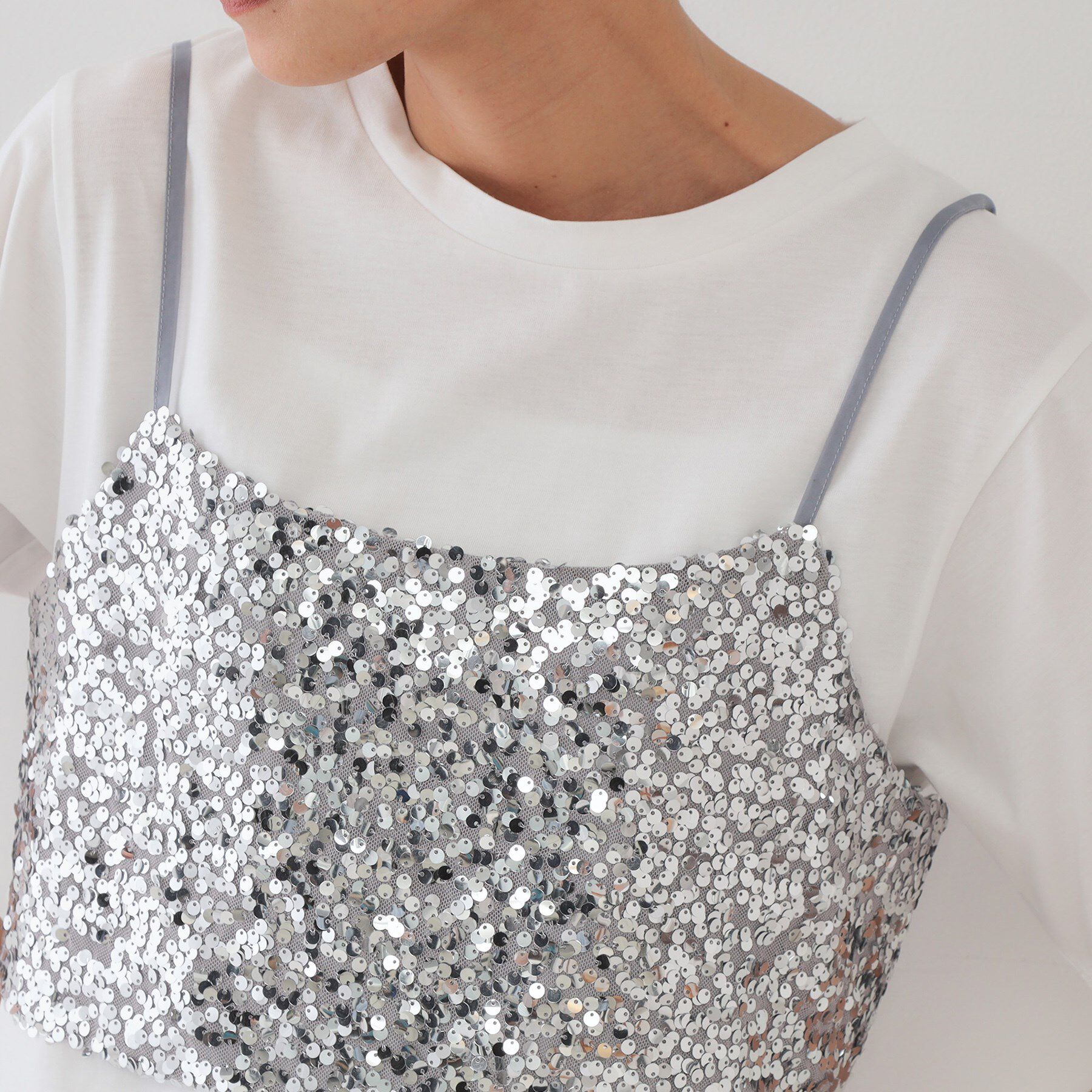 OPAQUE.CLIP「《ツインセット》スパンコールキャミ&times;Tシャツ【洗濯機洗い可】」|その他|