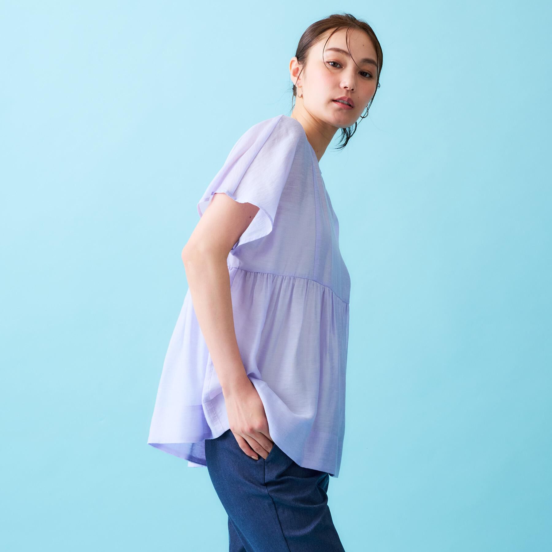 OPAQUE.CLIP「麻混シアーペプラムブラウス【洗濯機洗い可】」|シャツ・ブラウス|