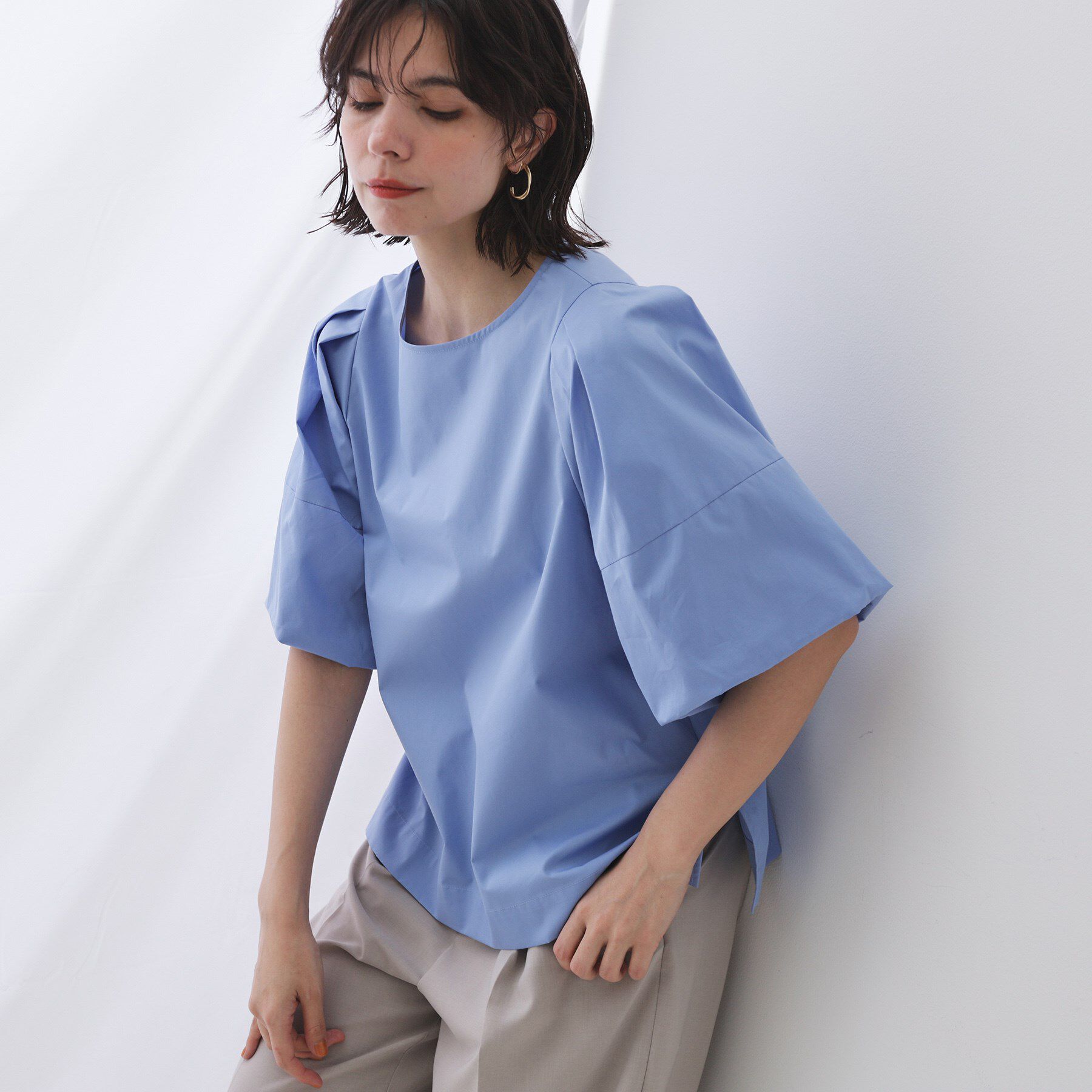 OPAQUE.CLIP「バルーンスリーブブラウス【洗濯機洗い可】」|シャツ・ブラウス|サックスブルー(09