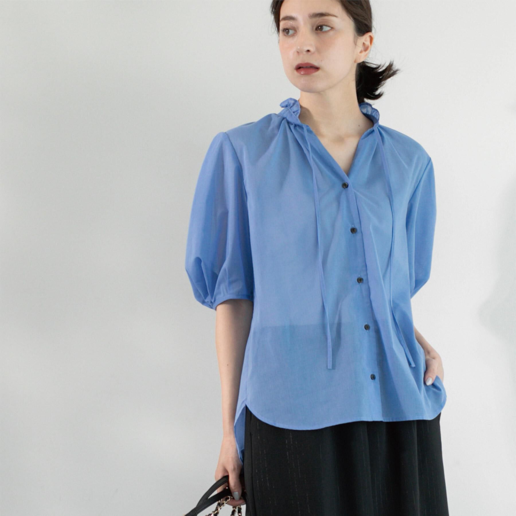 OPAQUE.CLIP「シアーフリルネックブラウス【洗濯機洗い可】」|シャツ・ブラウス|