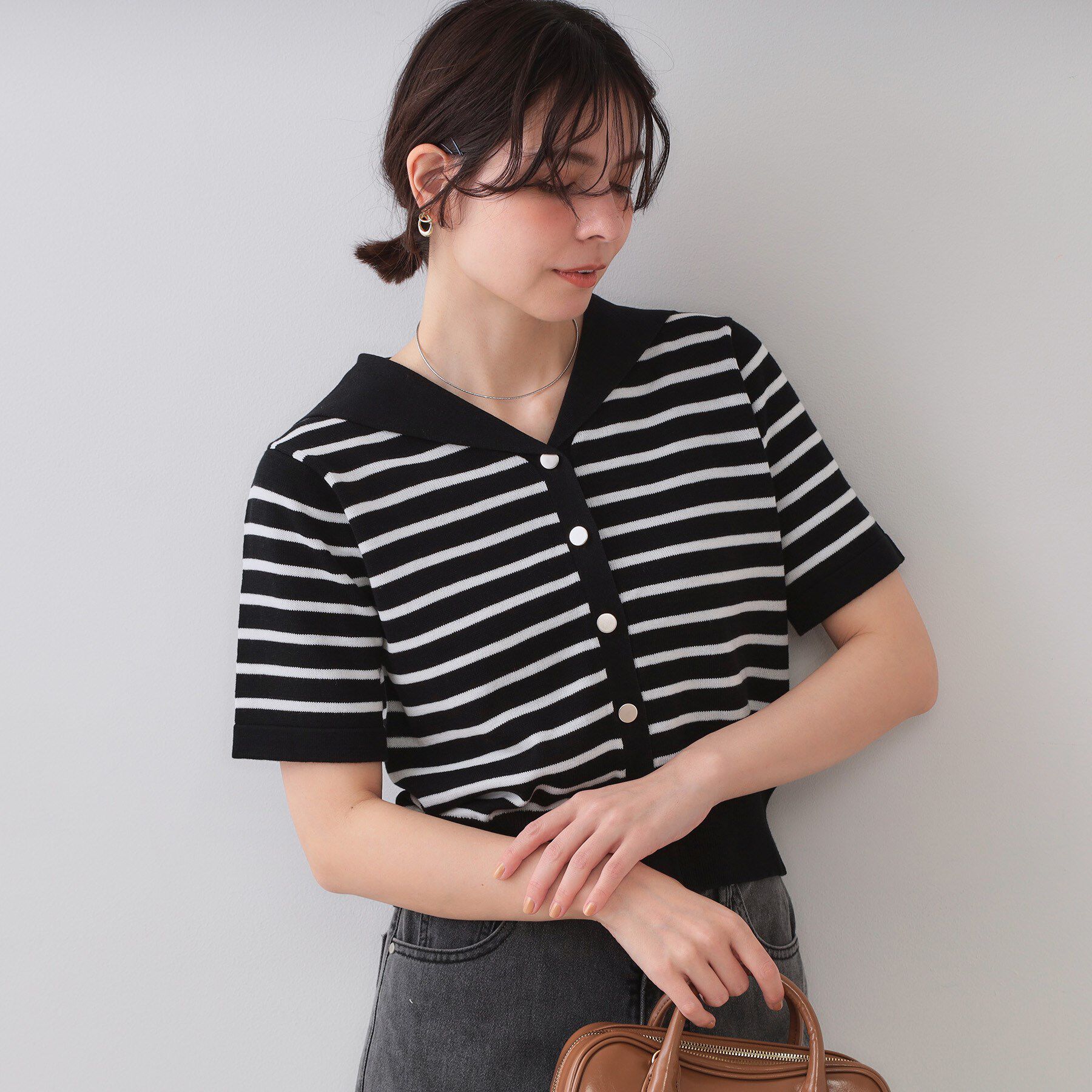 OPAQUE.CLIP「セーラーカラーボーダーニット【洗濯機洗い可】」|ニット・セーター|