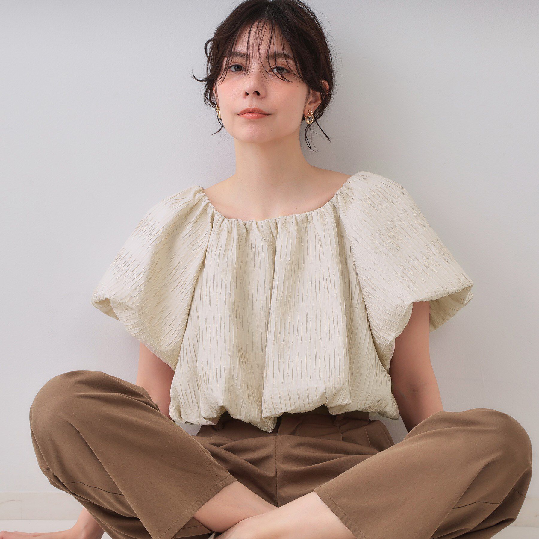 OPAQUE.CLIP「ふくれジャカードバルーンブラウス【洗濯機洗い可】」|シャツ・ブラウス|アイボリー(004)