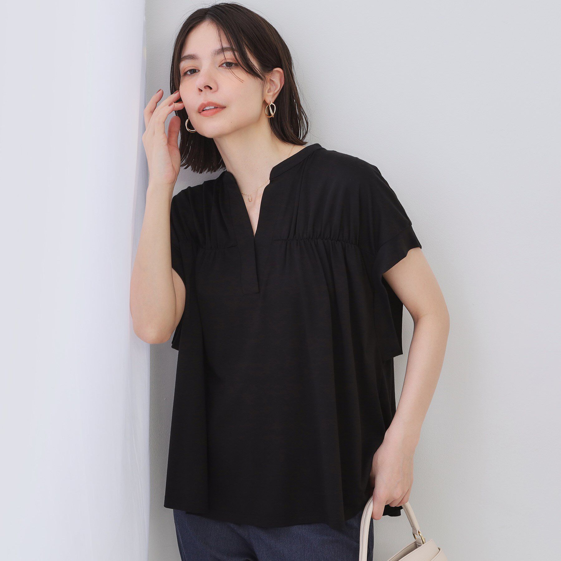 OPAQUE.CLIP「スキッパーフレアカットソー【接触冷感/洗濯機洗い可】」|Tシャツ・カットソー|