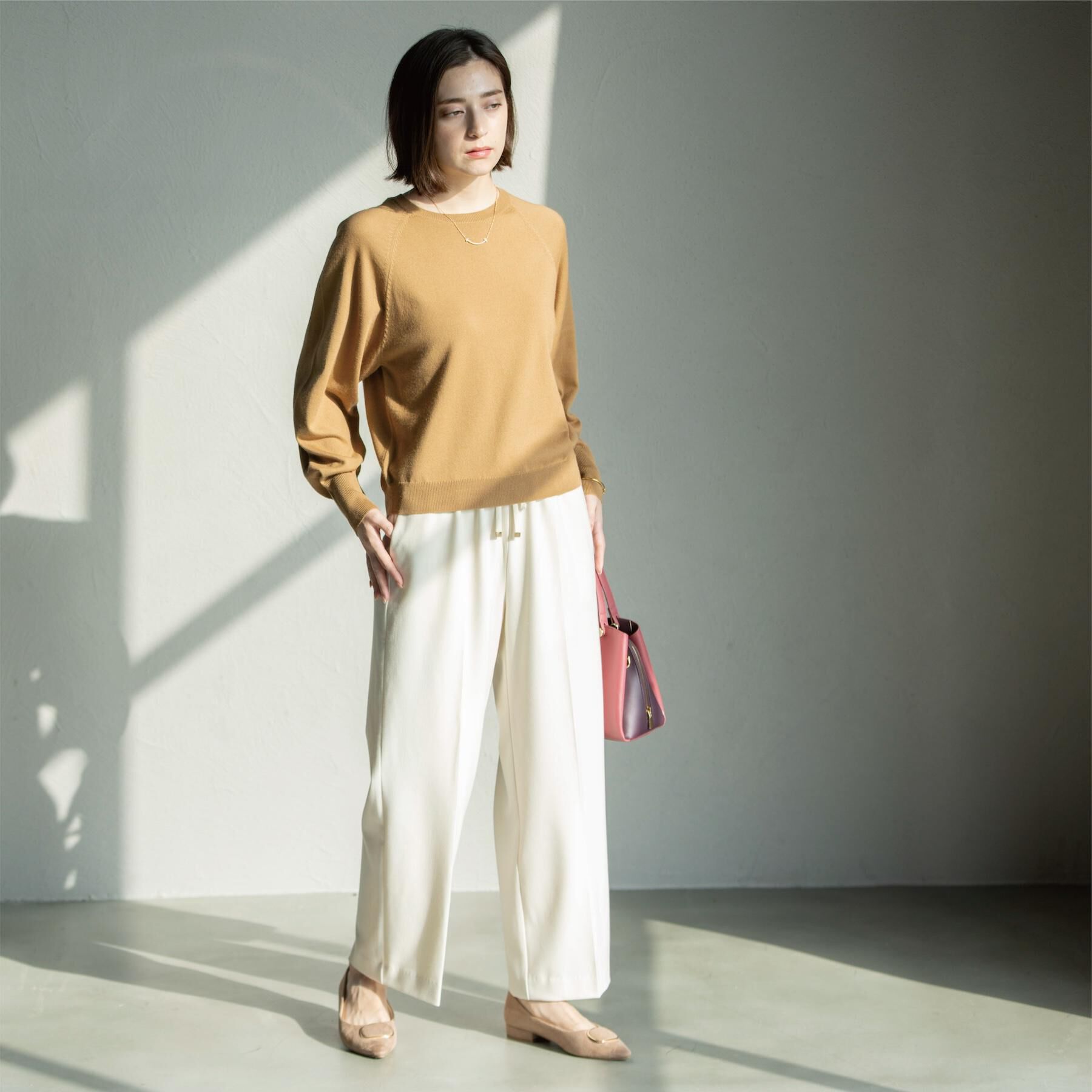 OPAQUE.CLIP「ラグランクルーネックニット/エクストラファインメリノウール【THEシリーズ/洗濯機OK】《6col/」|ニット・セーター|