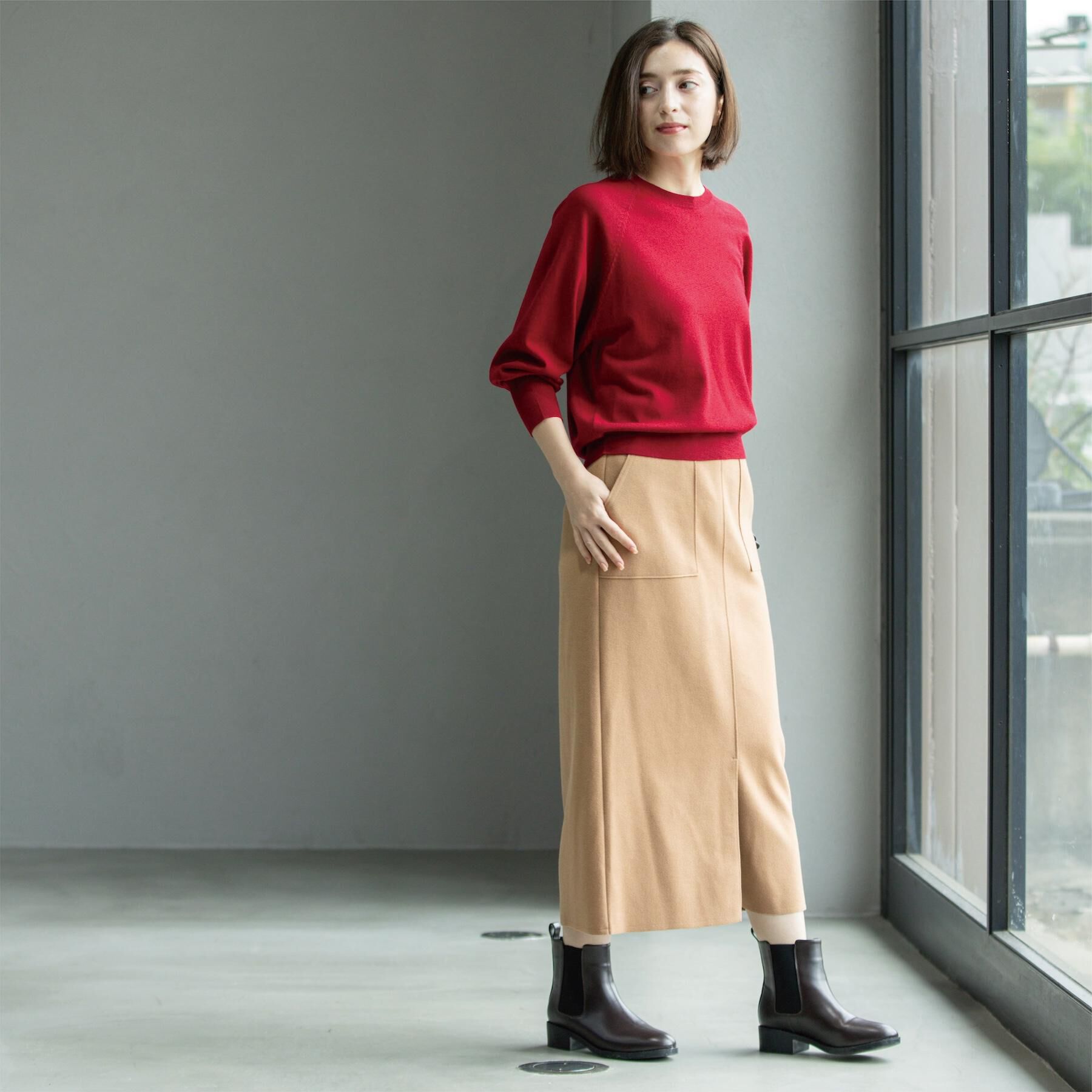 OPAQUE.CLIP「ラグランクルーネックニット/エクストラファインメリノウール【THEシリーズ/洗濯機OK】《6col/」|ニット・セーター|