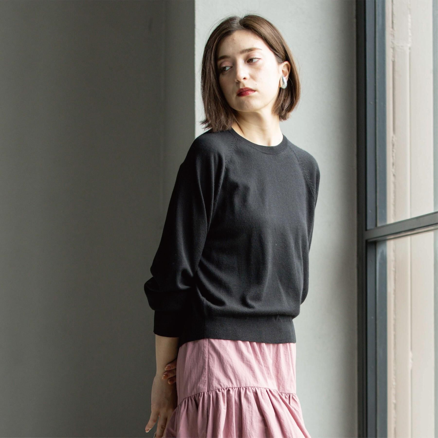 OPAQUE.CLIP「ラグランクルーネックニット/エクストラファインメリノウール【THEシリーズ/洗濯機OK】《6col/」|ニット・セーター|