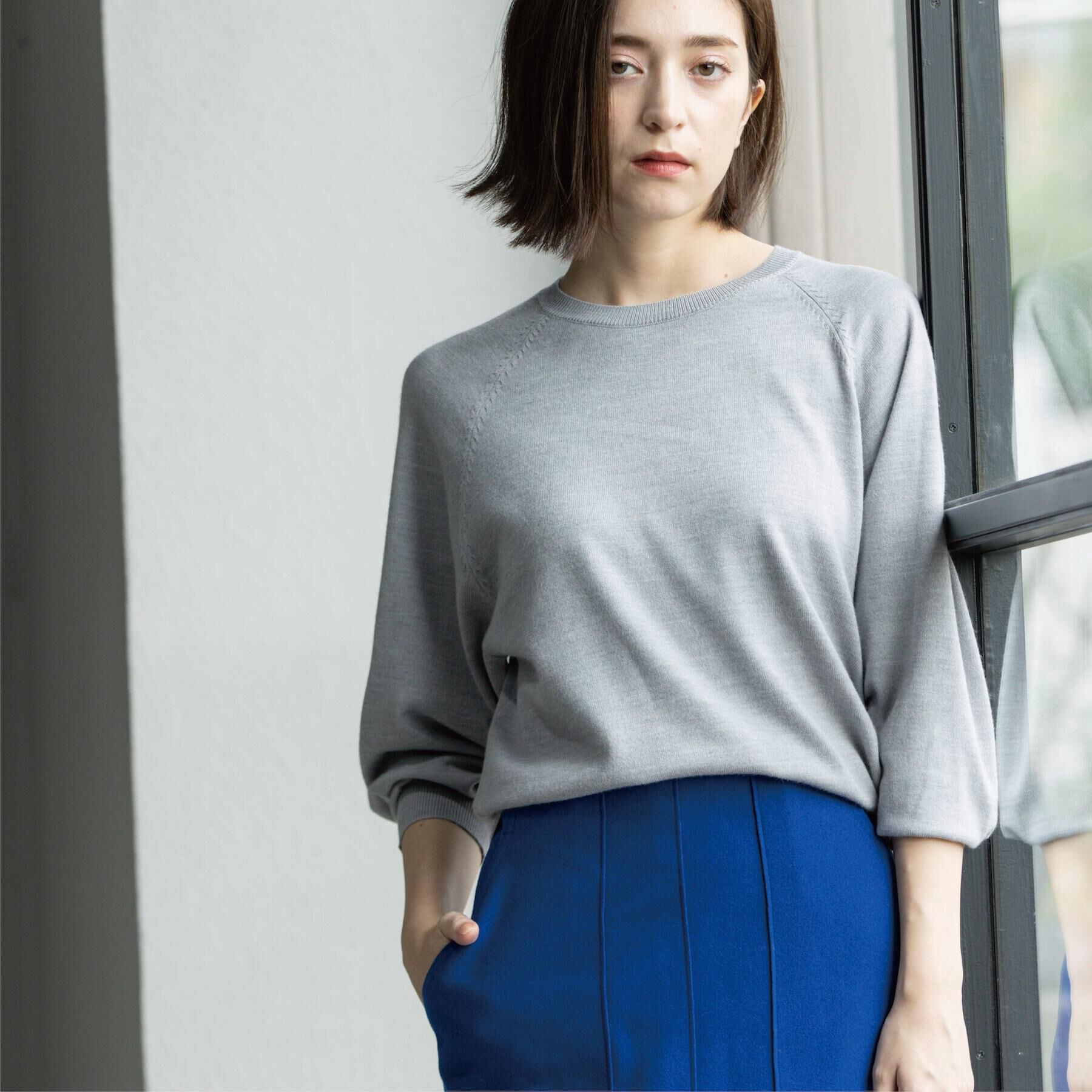 OPAQUE.CLIP「ラグランクルーネックニット/エクストラファインメリノウール【THEシリーズ/洗濯機OK】《6col/」|ニット・セーター|