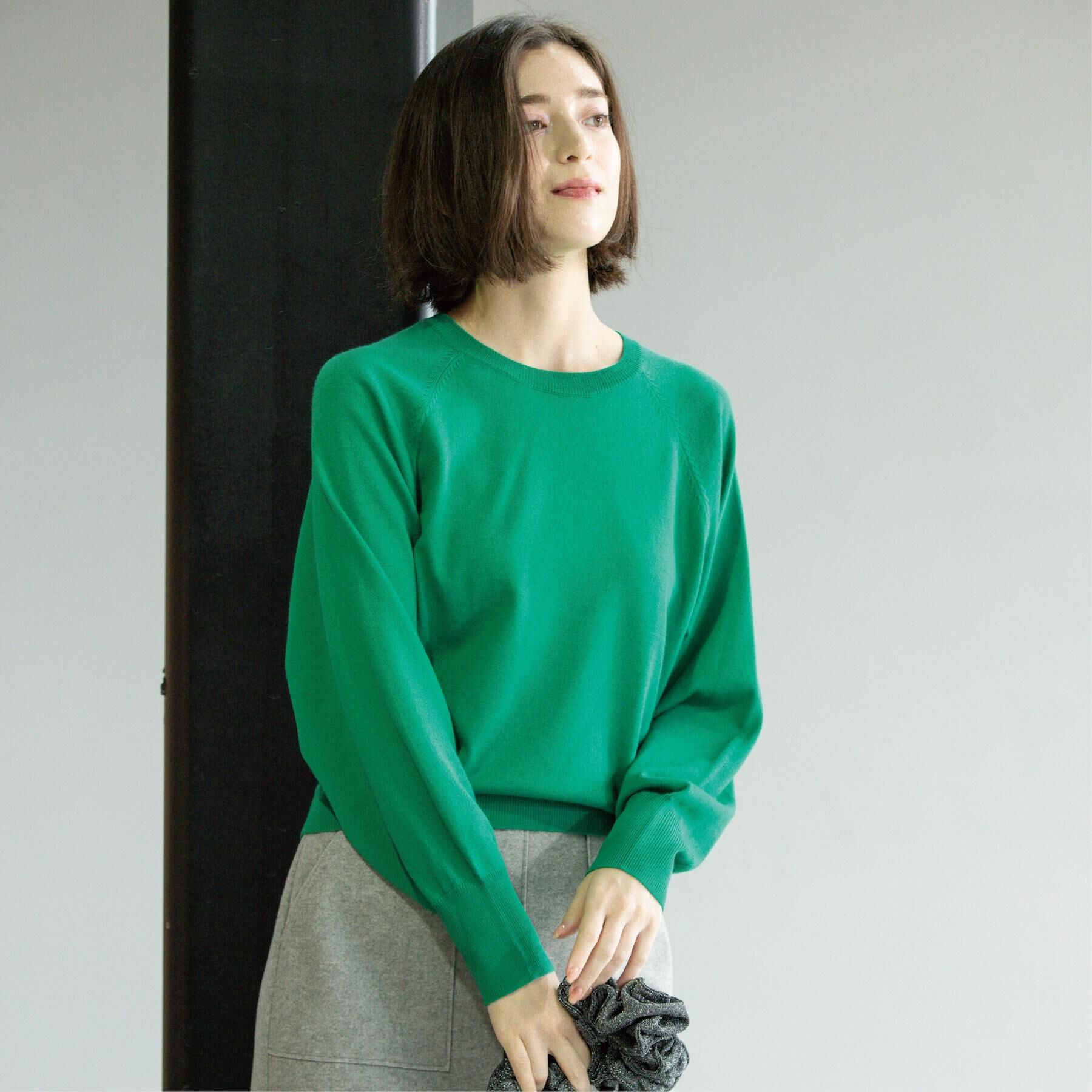 OPAQUE.CLIP「ラグランクルーネックニット/エクストラファインメリノウール【THEシリーズ/洗濯機OK】《6col/」|ニット・セーター|