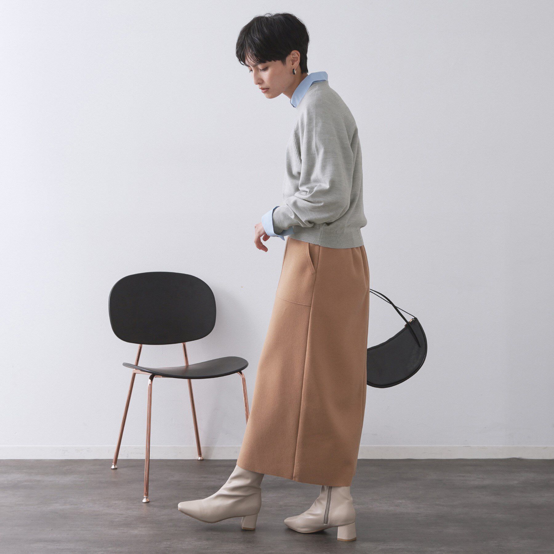 OPAQUE.CLIP「ラグランクルーネックニット/エクストラファインメリノウール【THEシリーズ/洗濯機OK】《6col/」|ニット・セーター|