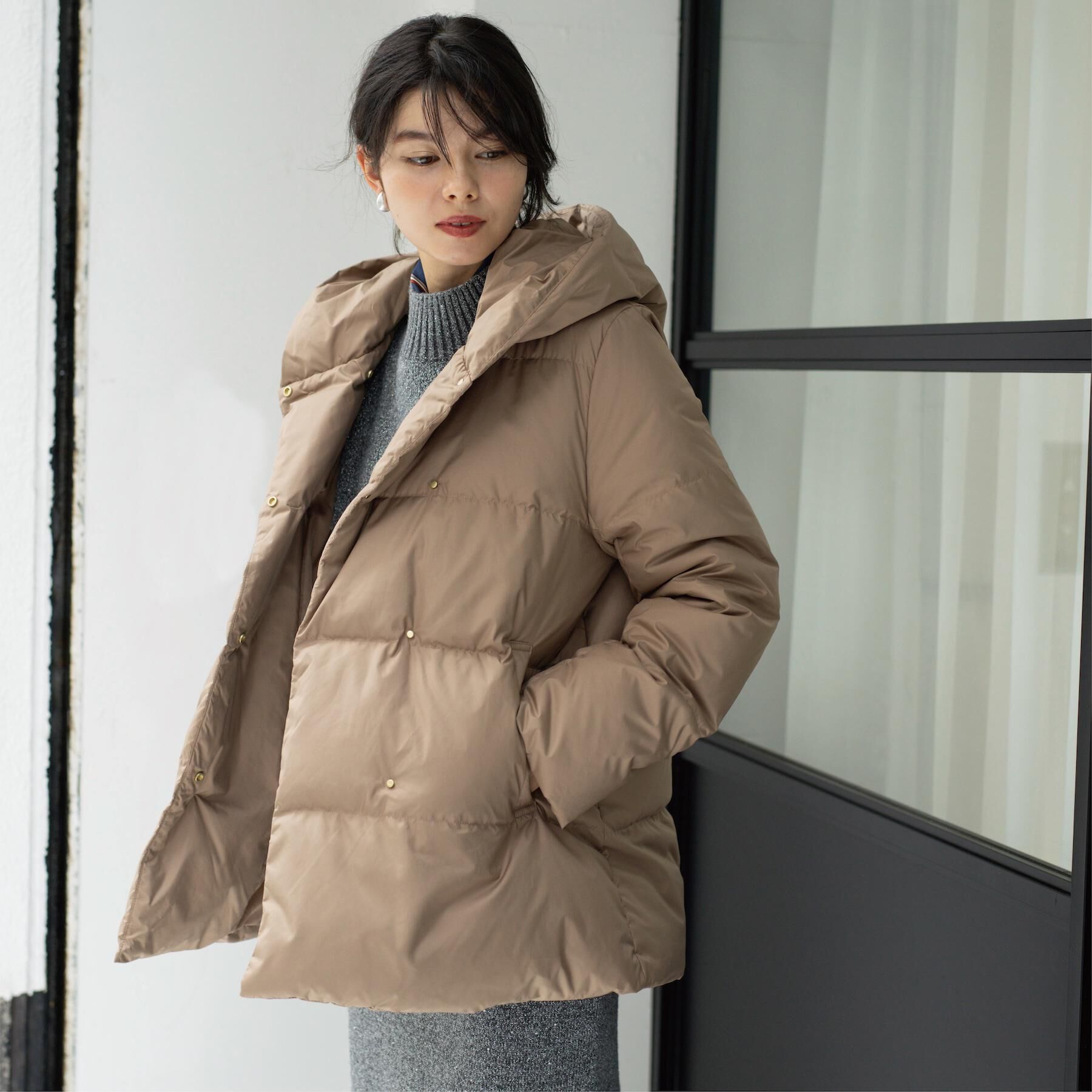 OPAQUE.CLIP「撥水フードミドルダウンコート【防風/抗菌防臭/洗濯機OK】《S～LL》」|ダウン|