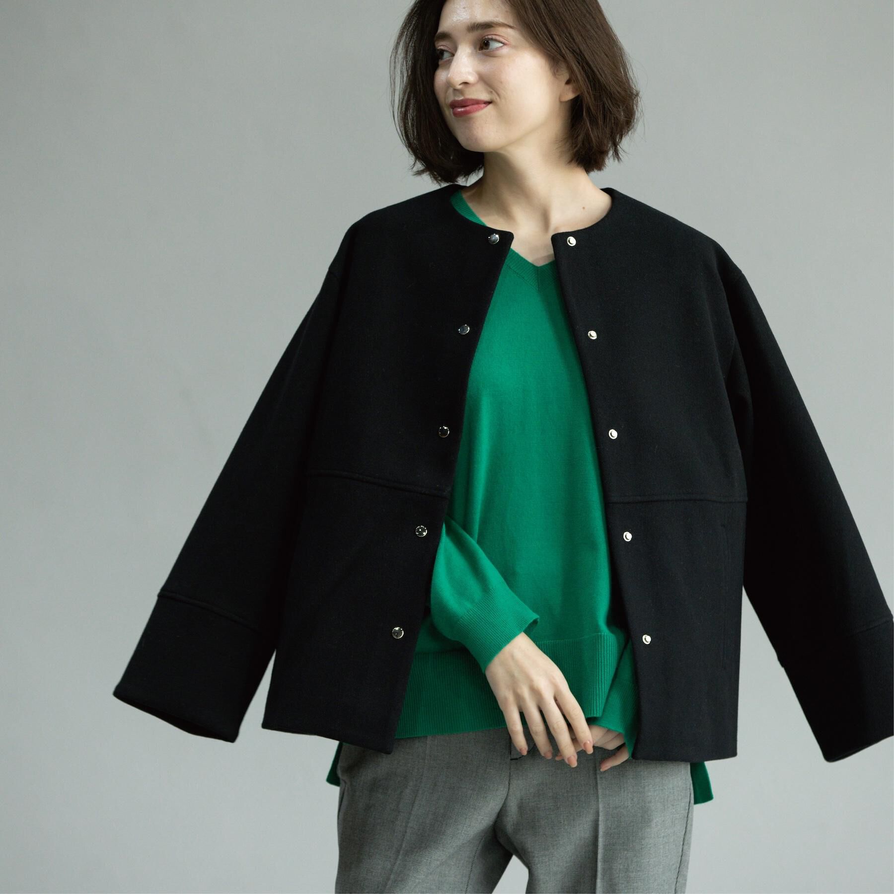 OPAQUE.CLIP「ウールライクメルトンノーカラーコート【洗濯機洗い可】」|ノーカラーコート|