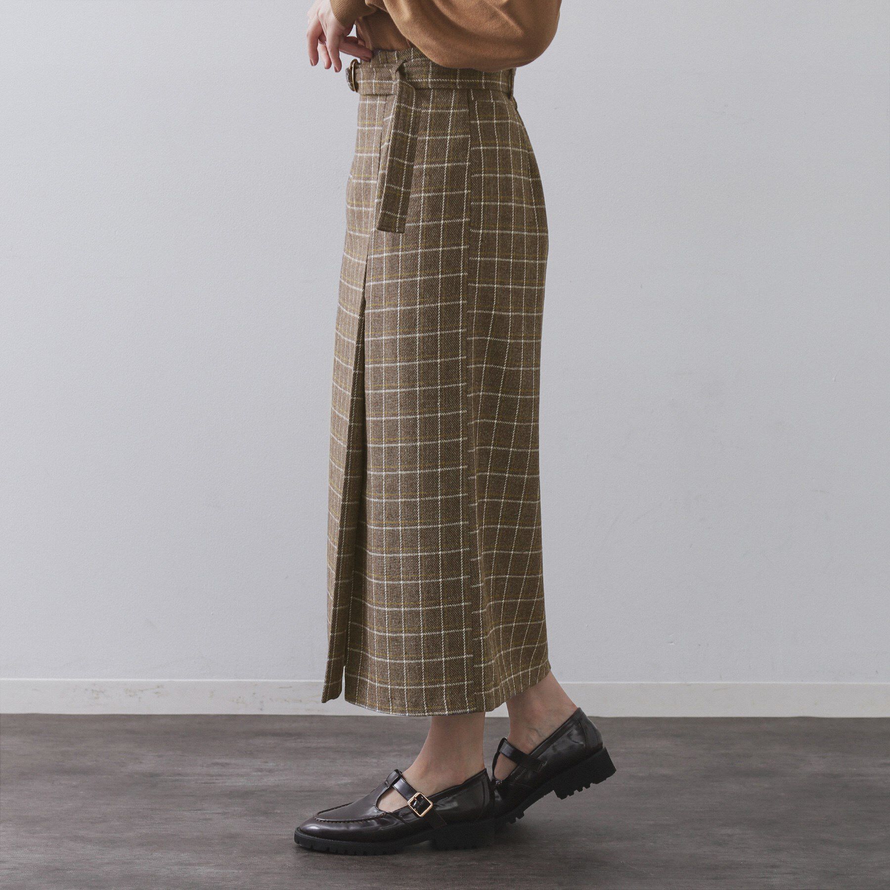 OPAQUE.CLIP「チェックツイード ラップ風ナロースカート【洗濯機OK】」|スカート|