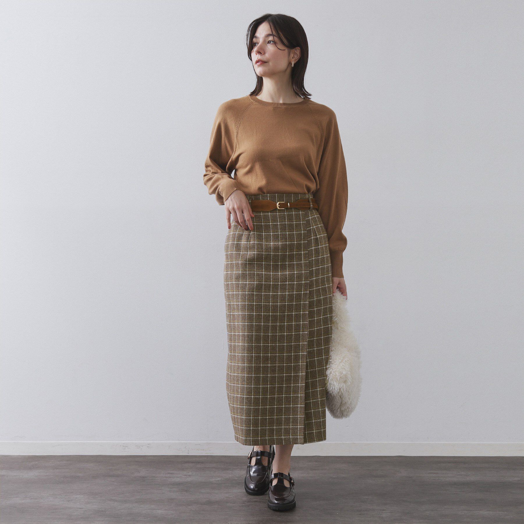 OPAQUE.CLIP「チェックツイード ラップ風ナロースカート【洗濯機OK】」|スカート|