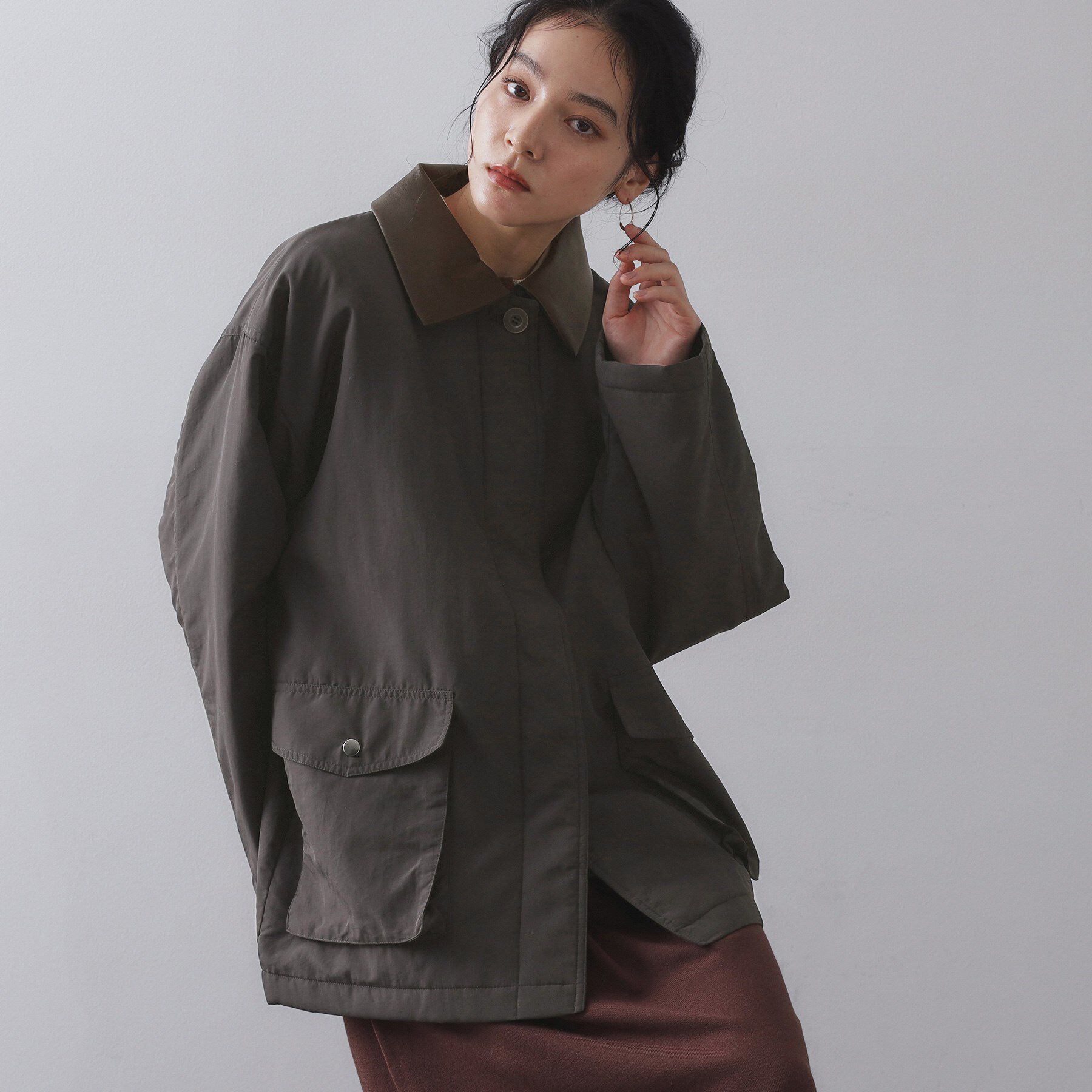 OPAQUE.CLIP「《CLASSY掲載》ステンカラー中綿コート【洗濯機OK】」|ステンカラーコート|チャコールグレー(0