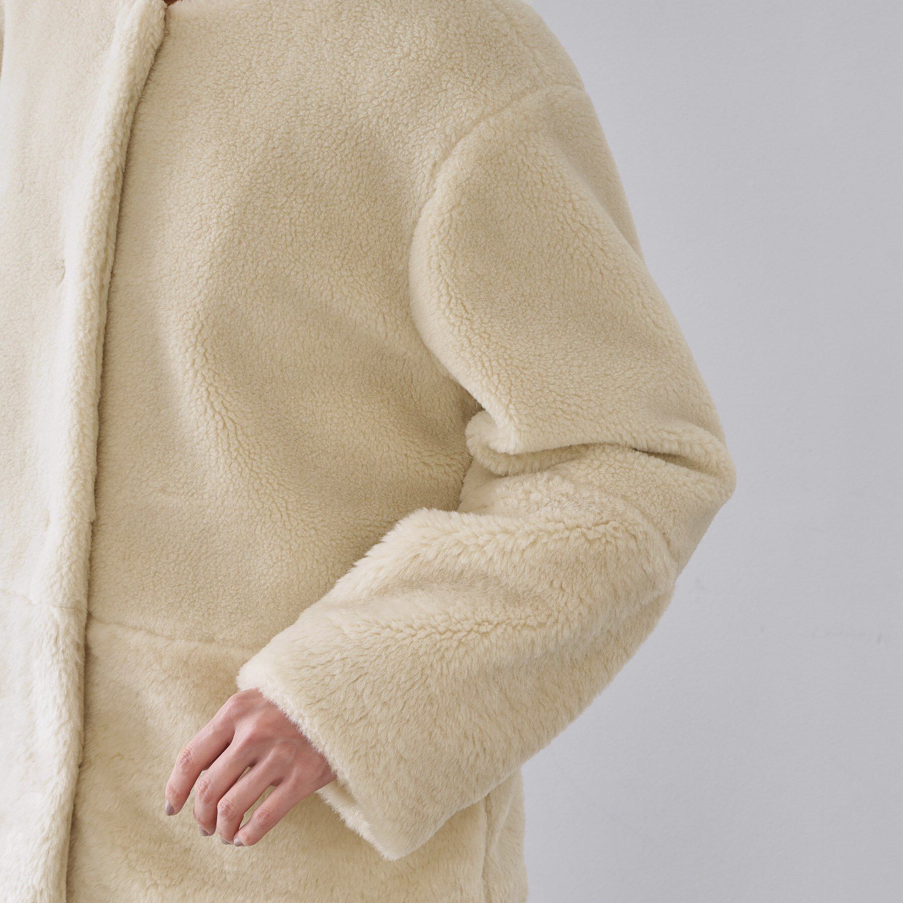 OPAQUE.CLIP「フェイクボア切替ショートコート」|ノーカラーコート|