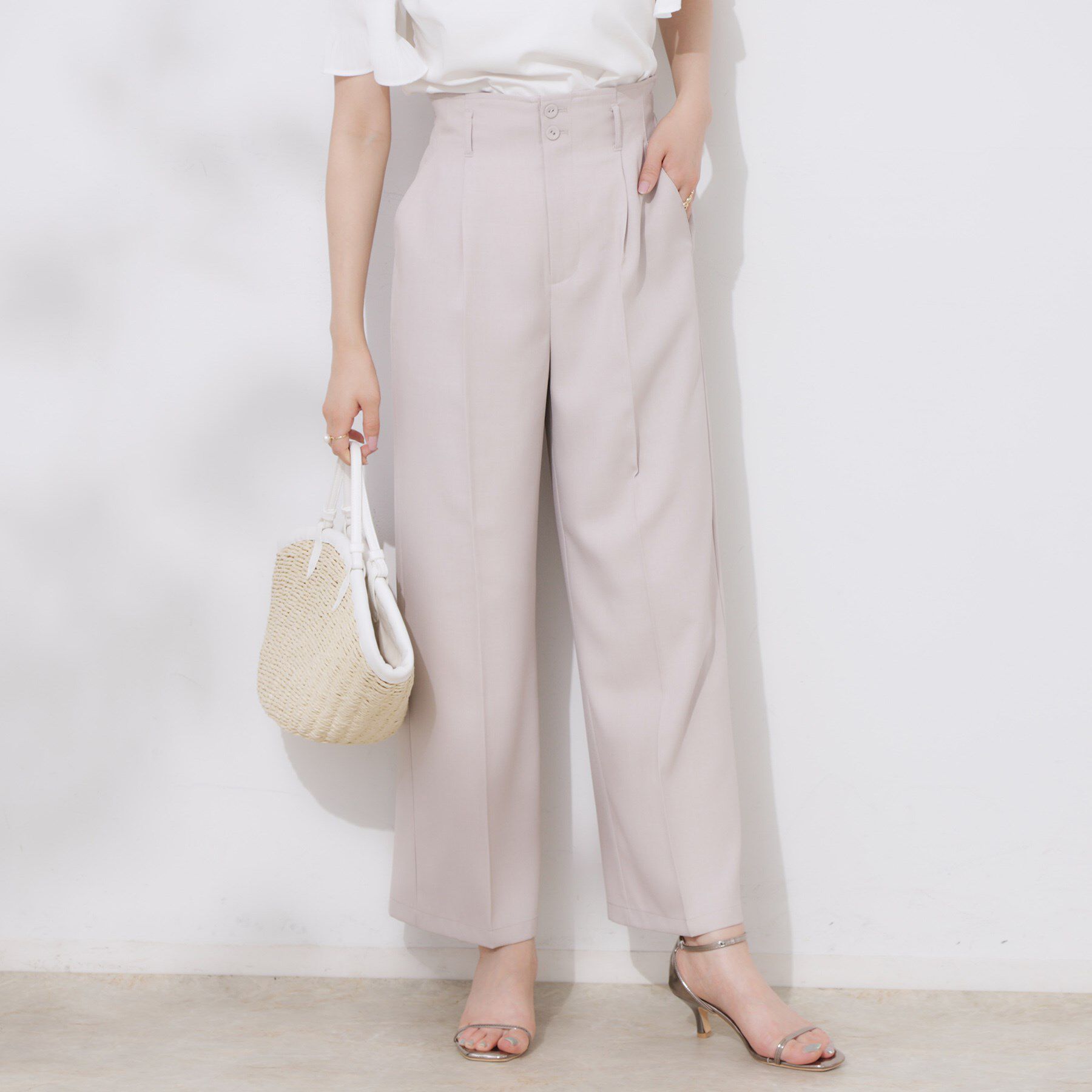 Couture broach「【美脚効果・通勤】リネンライク サス付きパンツ」|その他|