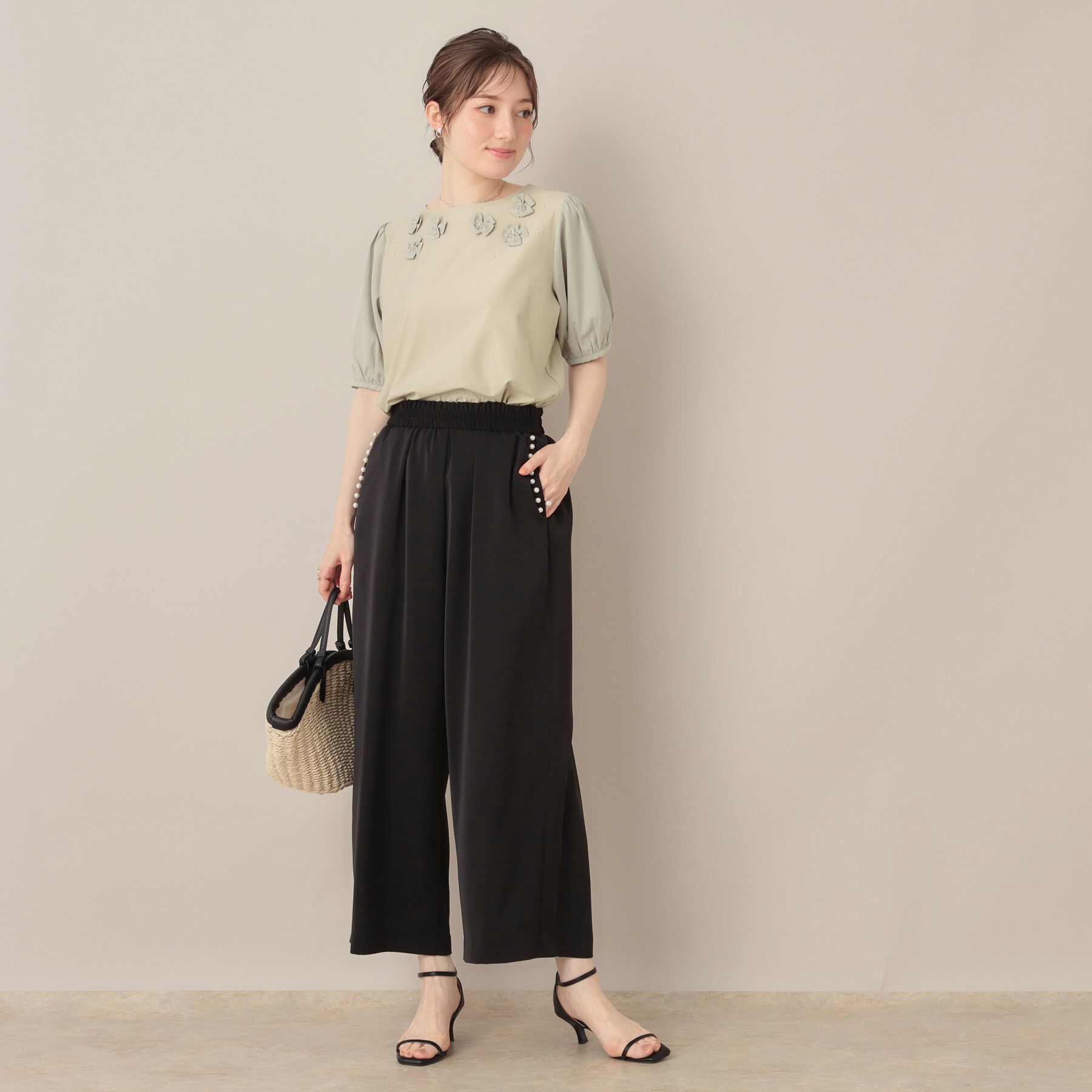 Couture broach「【マルチデザイン・楽ちん】フェイクパール リラックスワイドパンツ」|その他|