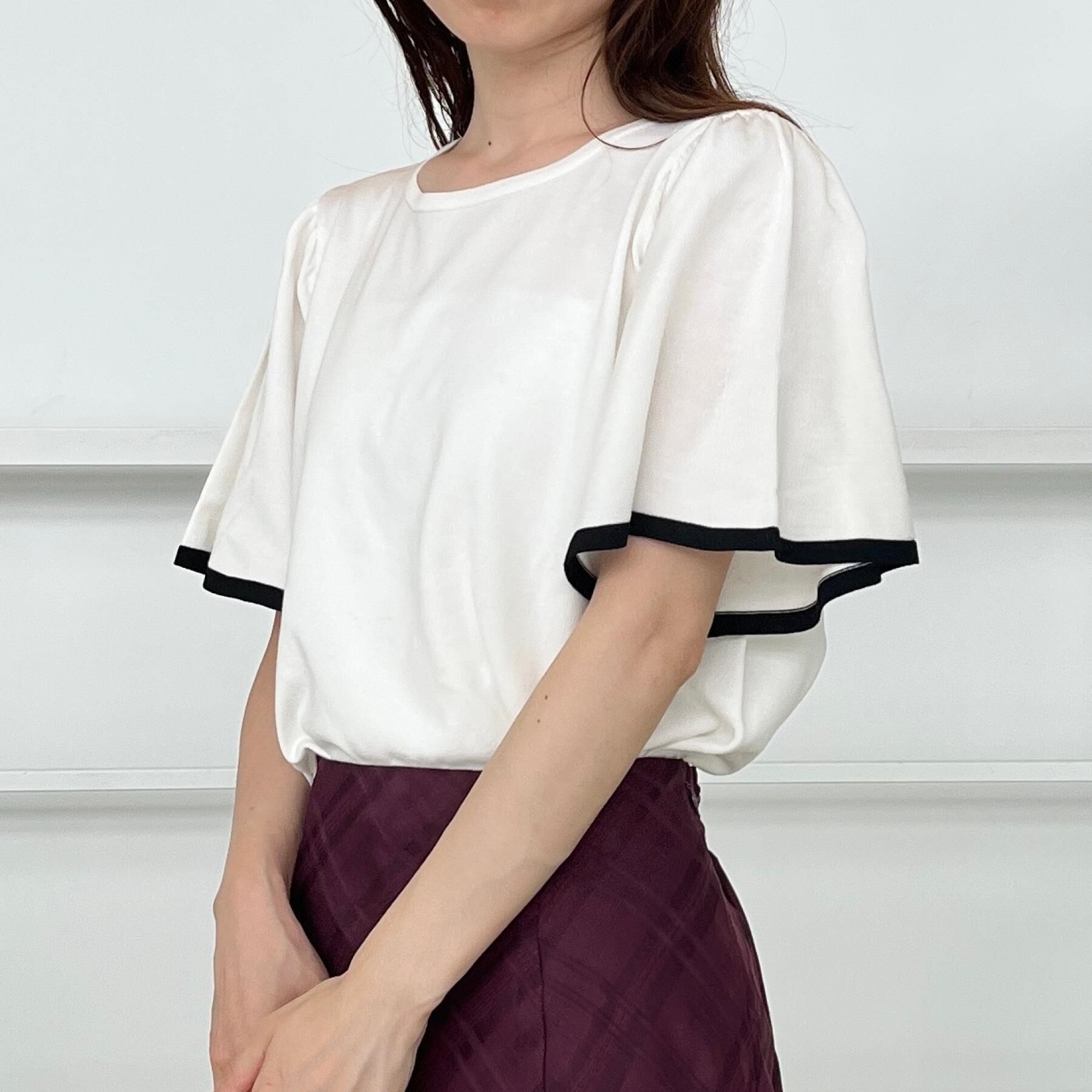 Couture broach「【フェミニン・5分袖・通勤】配色フレアスリーブニット」|ニット・セーター|