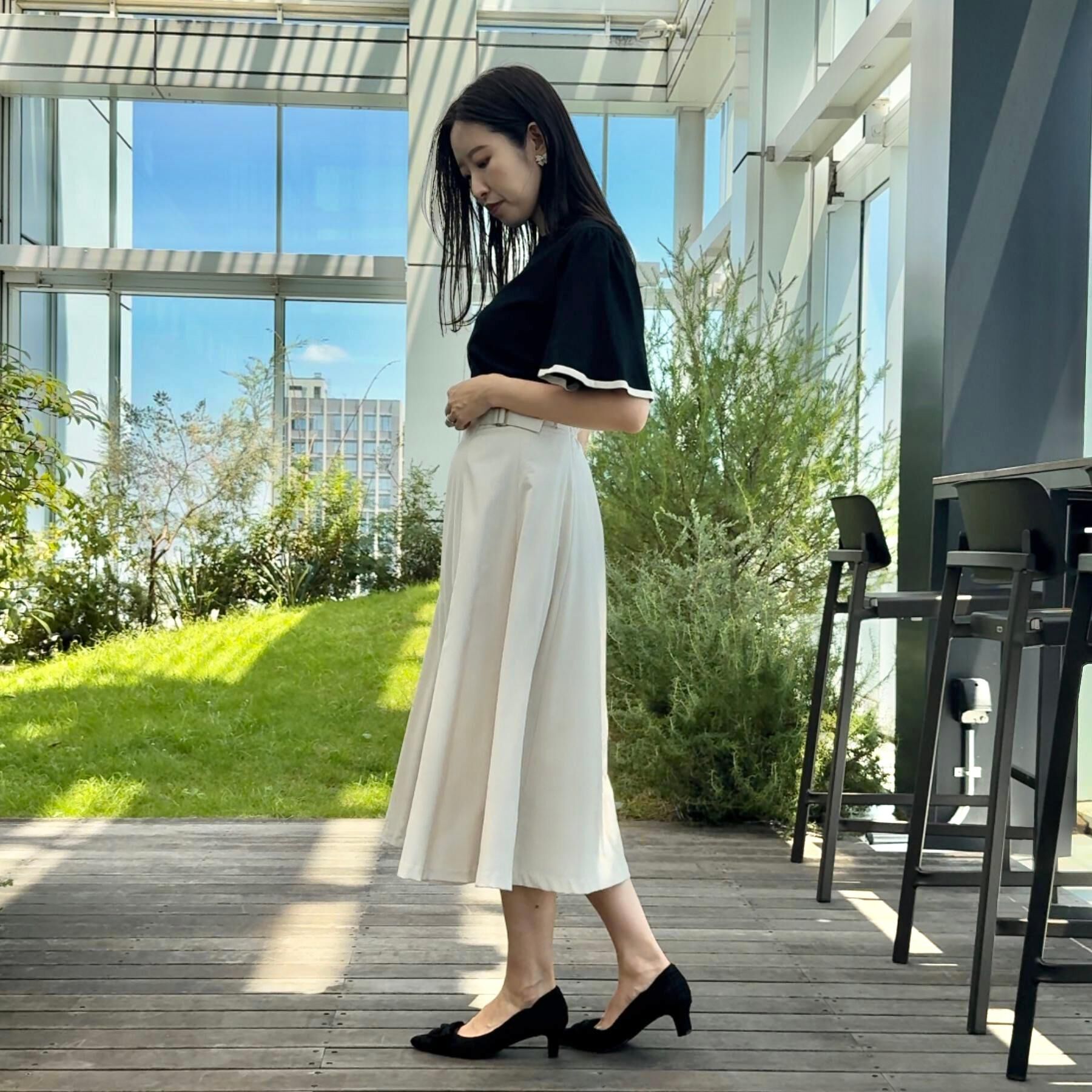 Couture broach「【フェミニン・5分袖・通勤】配色フレアスリーブニット」|ニット・セーター|