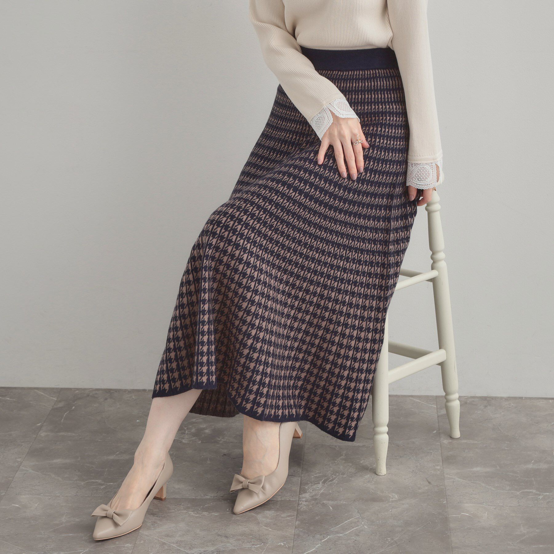 Couture broach「【クラシカル・大人上品】千鳥ジャカードニットプリーツスカート」|スカート|