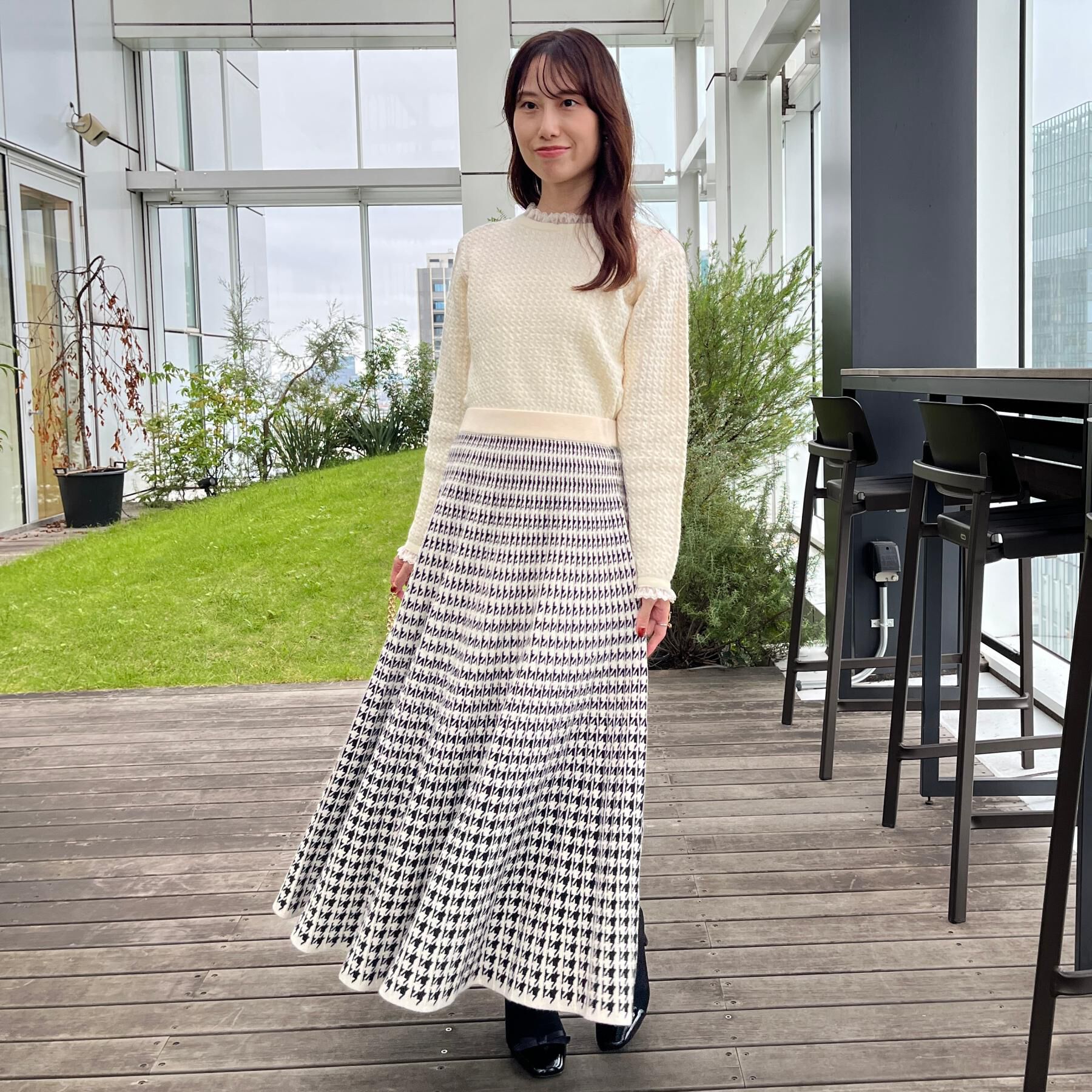 Couture broach「【クラシカル・大人上品】千鳥ジャカードニットプリーツスカート」|スカート|