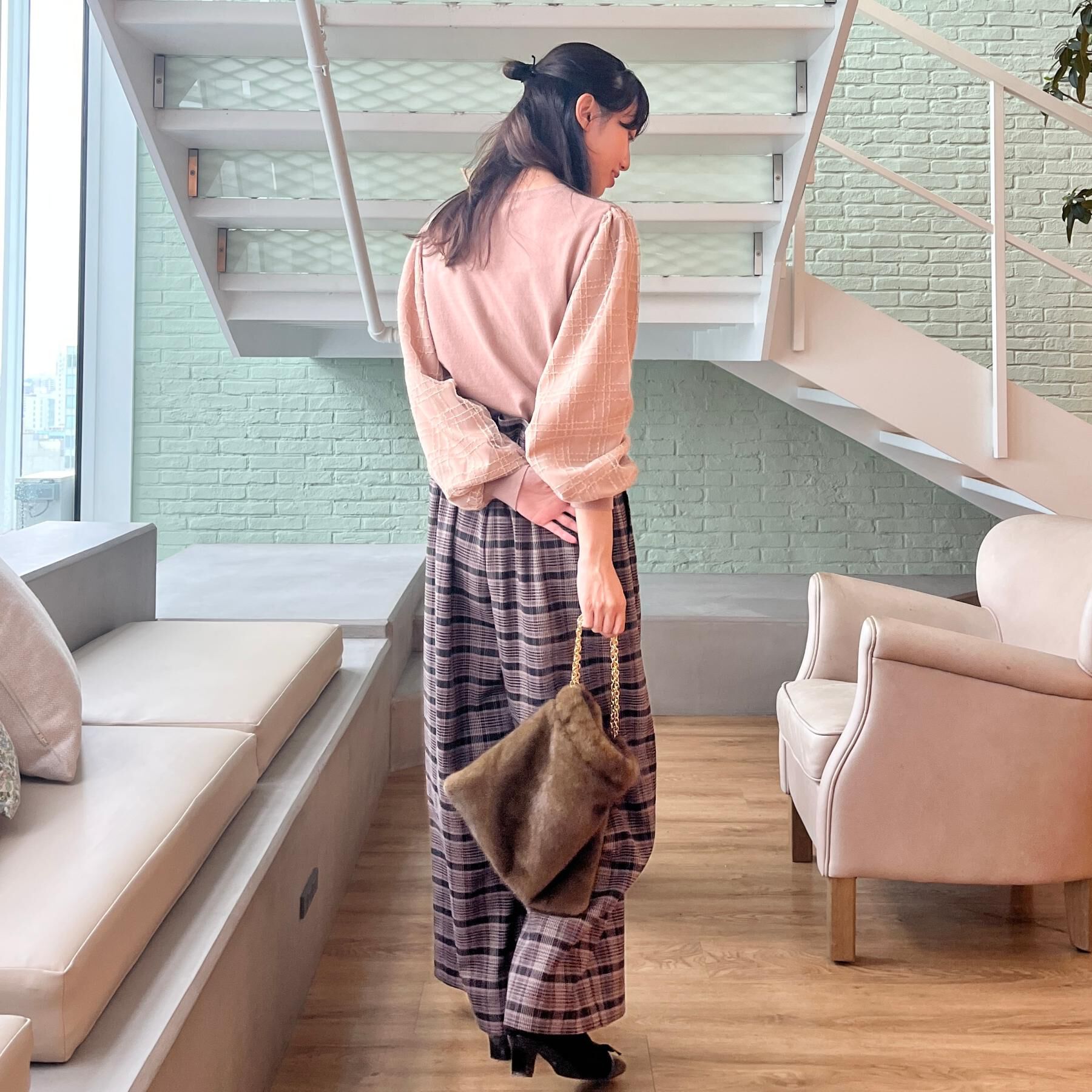 Couture broach「【フェミニン・着映え】袖チェックチュール ドッキングニット」|ニット・セーター|