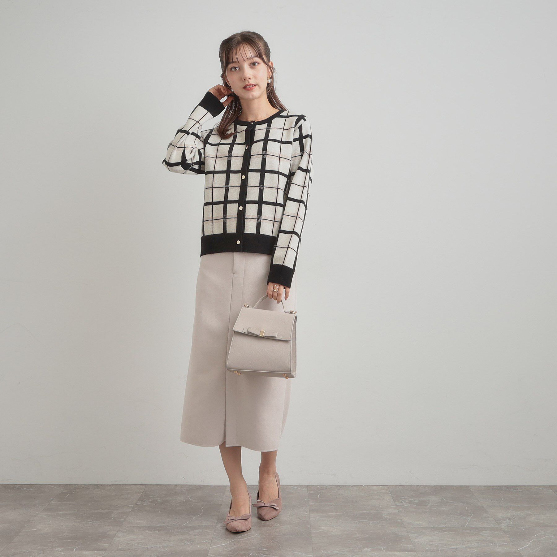 Couture broach「【大人可愛い・通勤】チェックジャカード ニットカーディガン」|カーディガン|